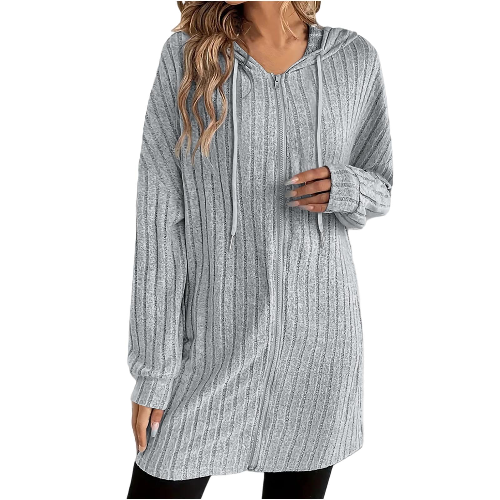 FUPODD Mantel Damen Mittellang Strickjacke Mit Kapuze Reissverschluss Jacke
