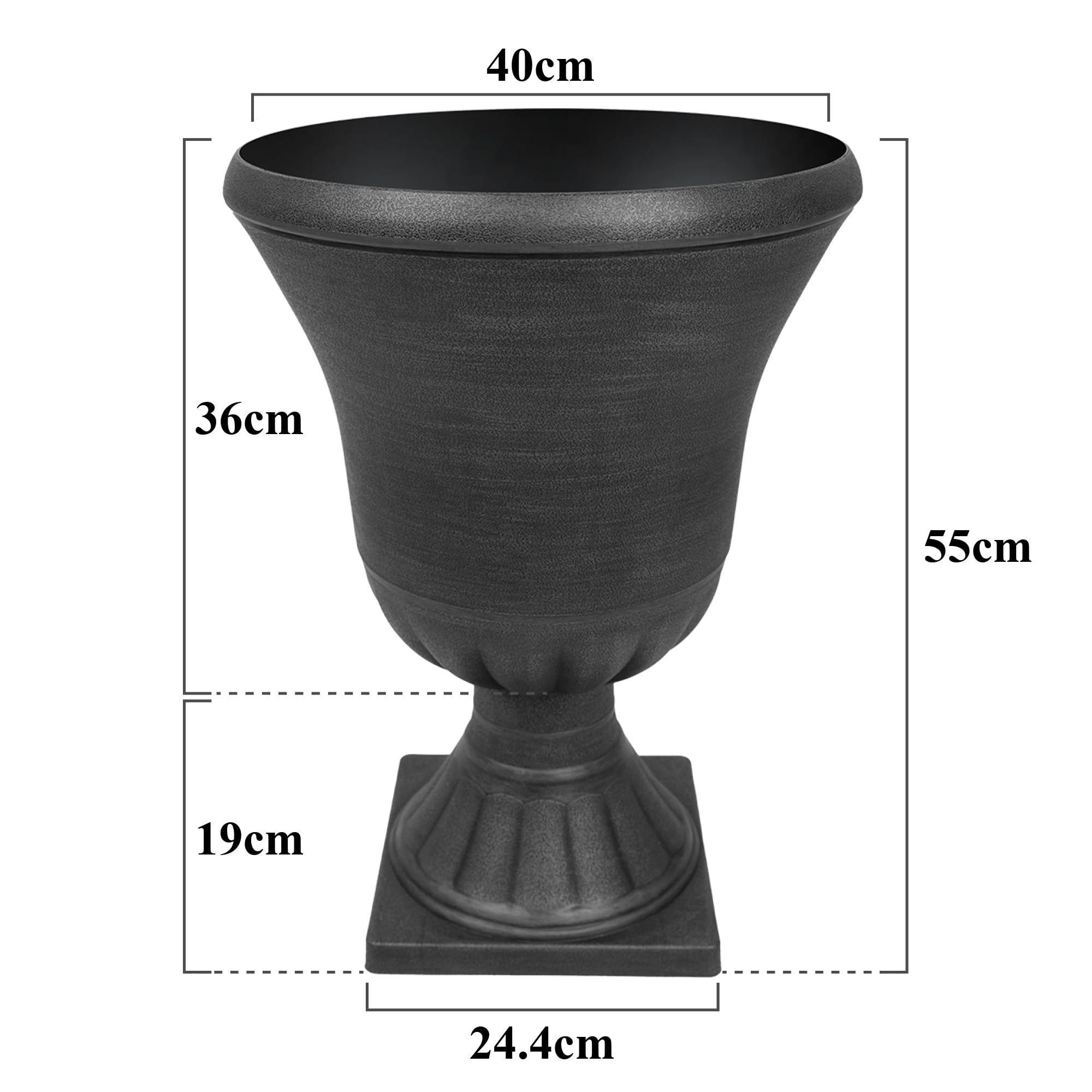 55 cm Ein Paar Groß Urnentopf Römischen Stil Schwarz große Pflanzgefäße in 4 mm Resin Blumentopf, Steinnachbildung Leicht Großvolumig Pflanzkübel Rund Hoch für Hochzeit Haustür Garten