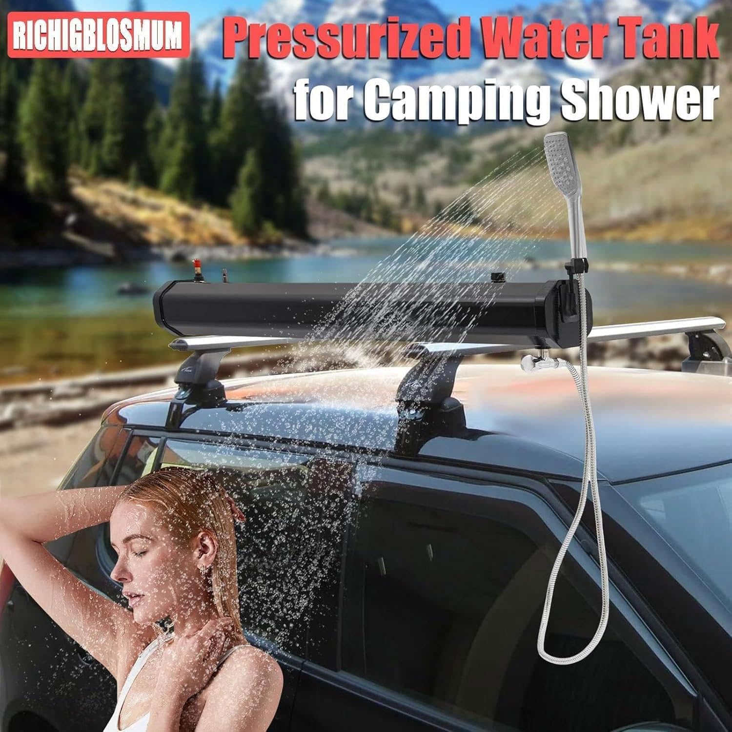 Serbatoio pressurizzato for riscaldamento solare, doccia strada | Stoccaggio for doccia campeggio tubo 1,5 m e soffione doccia, for campeggio, escursionismo, camper all'aperto(18L)