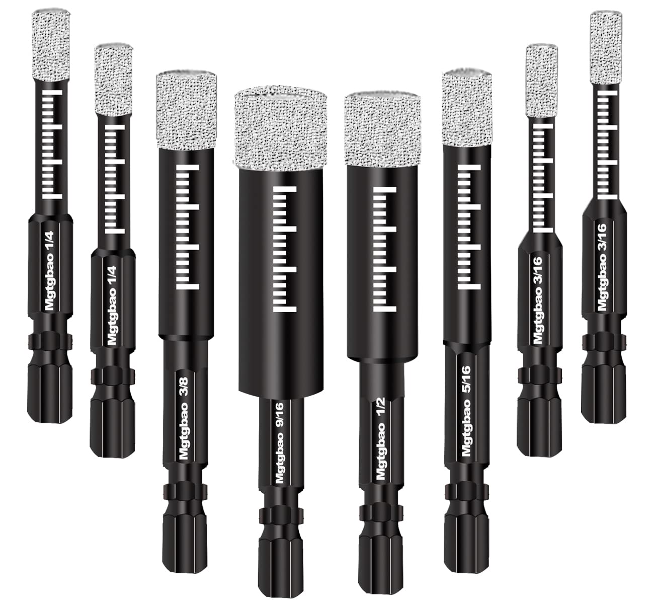 Mgtgbao 8PCS Black Dry Diamond Drill Bits Set, Core Drill bit for Granite Marble Tile Ceramic Stone Glass Diamond Hole Saw Kit with 3/16,1/4, 5/16, 3/8, 1/2, 9/16