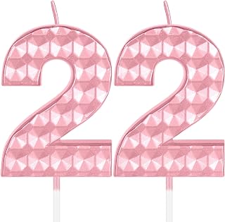 Pink 22th Birthday Candles,Diamond Design 3D Number 22 Birthday Candle,Happy 22th Birthday Cake Topper Decorations for Girls Women Birthday Anniversary Wedding Party Celebration Supplies