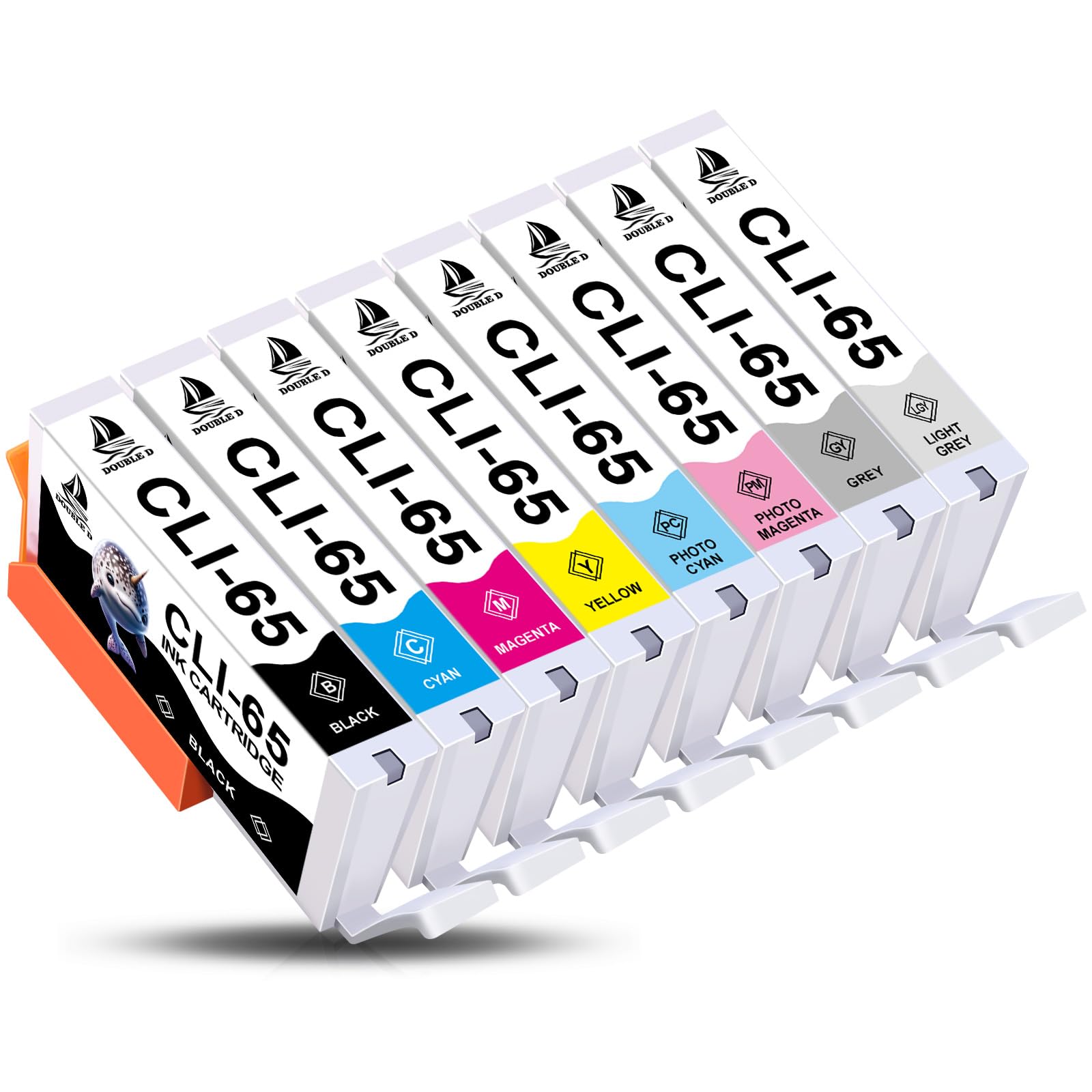 DOUBLE D CLI-65 Cartuccia d'inchiostro per Canon CLI-65 CLI65 compatibili con stampanti Canon PIXMA PRO-200, confezione da 8 (Pigmet BK,C,M,Y,PC,PM, GY,LGY)
