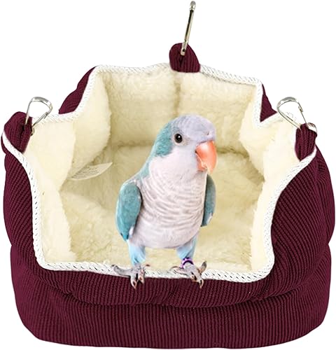 QBLEEV Casa de nido de pájaros, cama cálida para pájaros para colgar en la jaula para pájaros, hamaca para pájaros, tienda de campaña de felpa Rojo