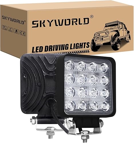 SKYWORLD 4 inch LED Light Bar 48W Flood Beam Work Lights Bar 6000K Square Mini Fog Light for Car Truck Offroad Driving Lamp Vehicles Atvs Utvs