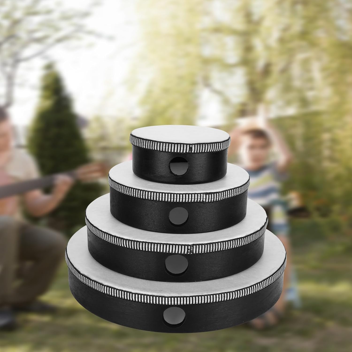 MIVIDE 4 Stück Handtrommel mit Schlägel, Tamburin Trommel, Tambourin Percussion, Holz Handtrommel Set für Party, Leistungen(4zoll, 6zoll, 8zoll und 10zoll)