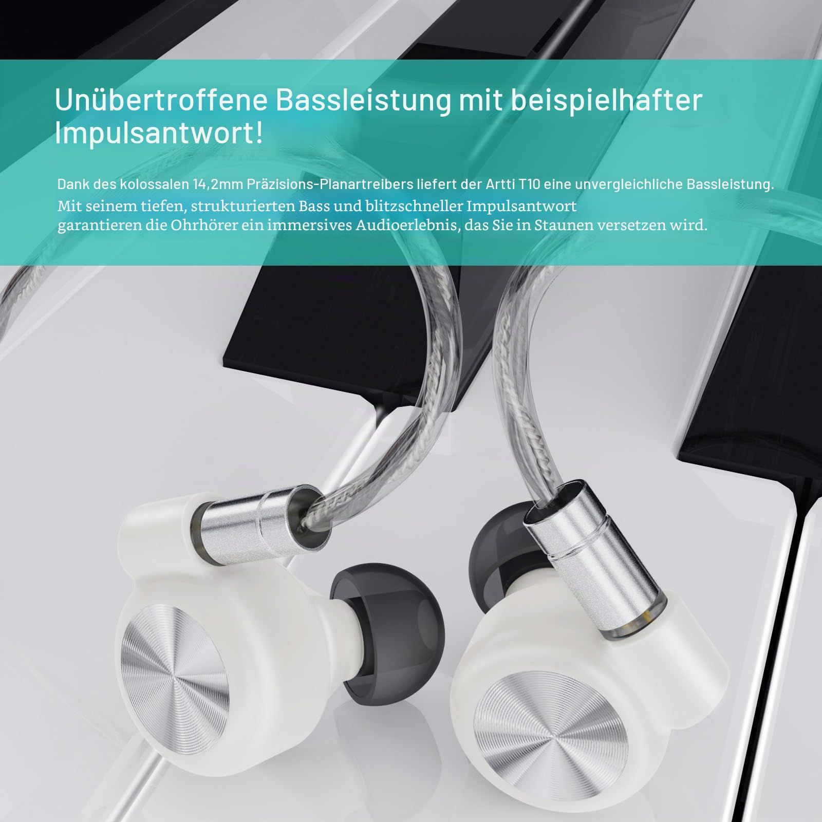 ARTTI T10 In-Ear-Kopfhörer, 14,2 mm, Dual-Magnetschaltung, Planar-Treiber, kabelgebunden, mit Kupfer, versilbertem, abnehmbarem Kabel, In-Ear-HiFi-Kopfhörer für Musiker/Sänger (3,5-mm-Stecker)