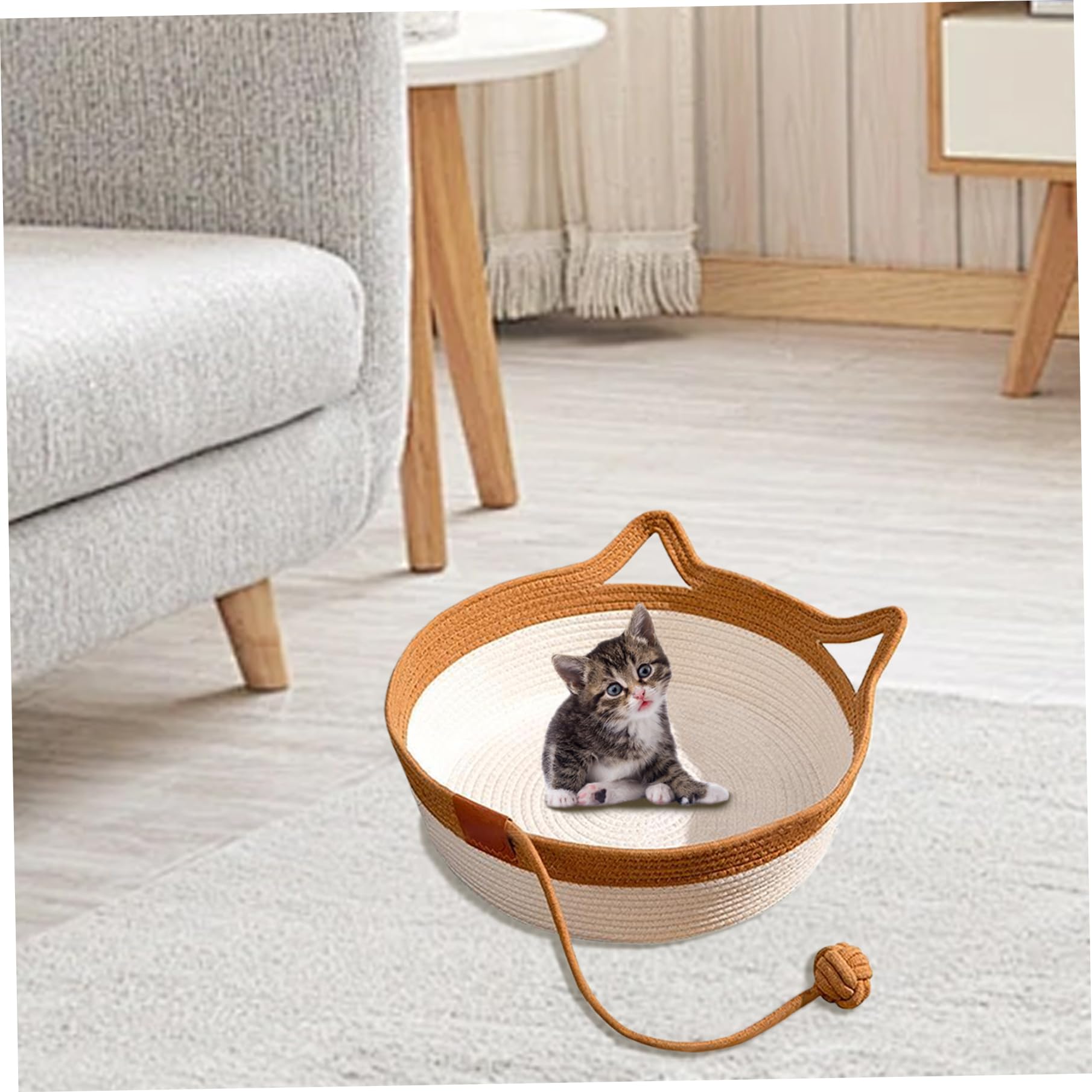 Letto Cesto Per Gatti In Cotone Intrecciato - Pieghevole Con Giocattolo A Coda Per Giochi Interattivi (Taglia M) - Foto 8