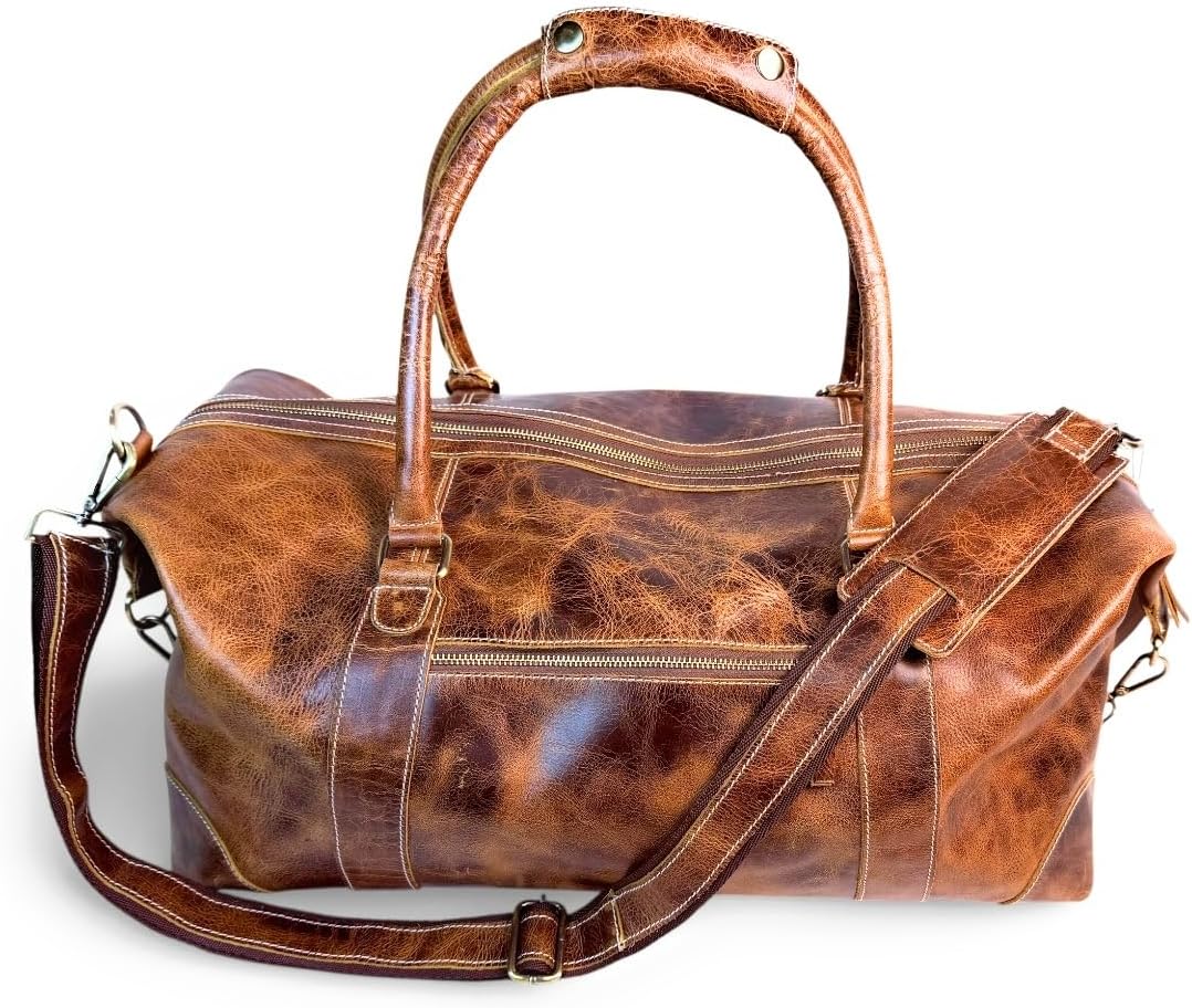 DEBKIN JOURNEY 22 Inch Top Grain Buffalo Leather Duffle Bag for Men & Women - Cabin friendly Weekend Bag Sports Gym Airplane Carry on Overnight Duffel
