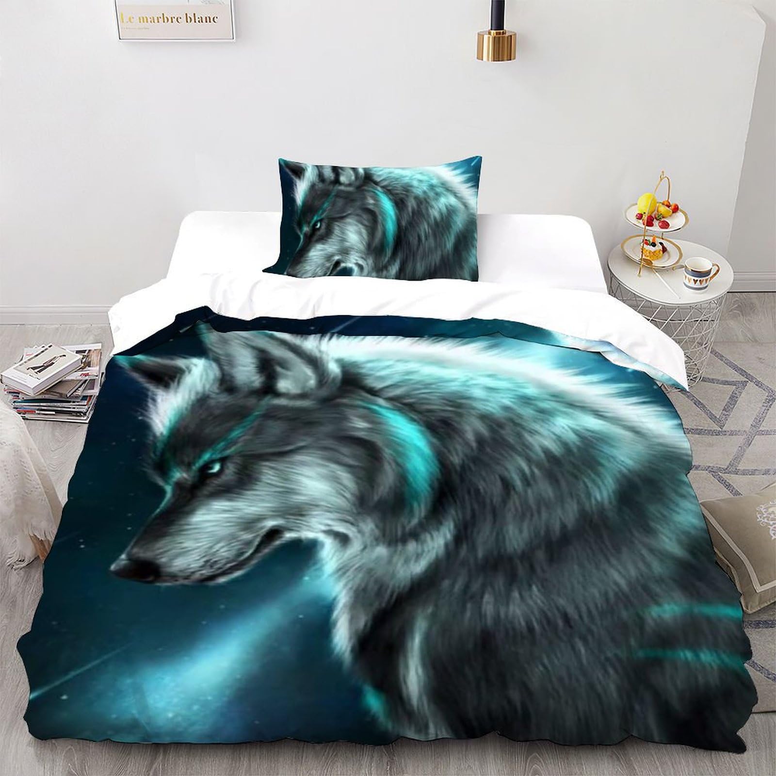 Housse de couette loup 135x200 cm en microfibre imprimé 3D avec sa taie d'oreiller pour enfant