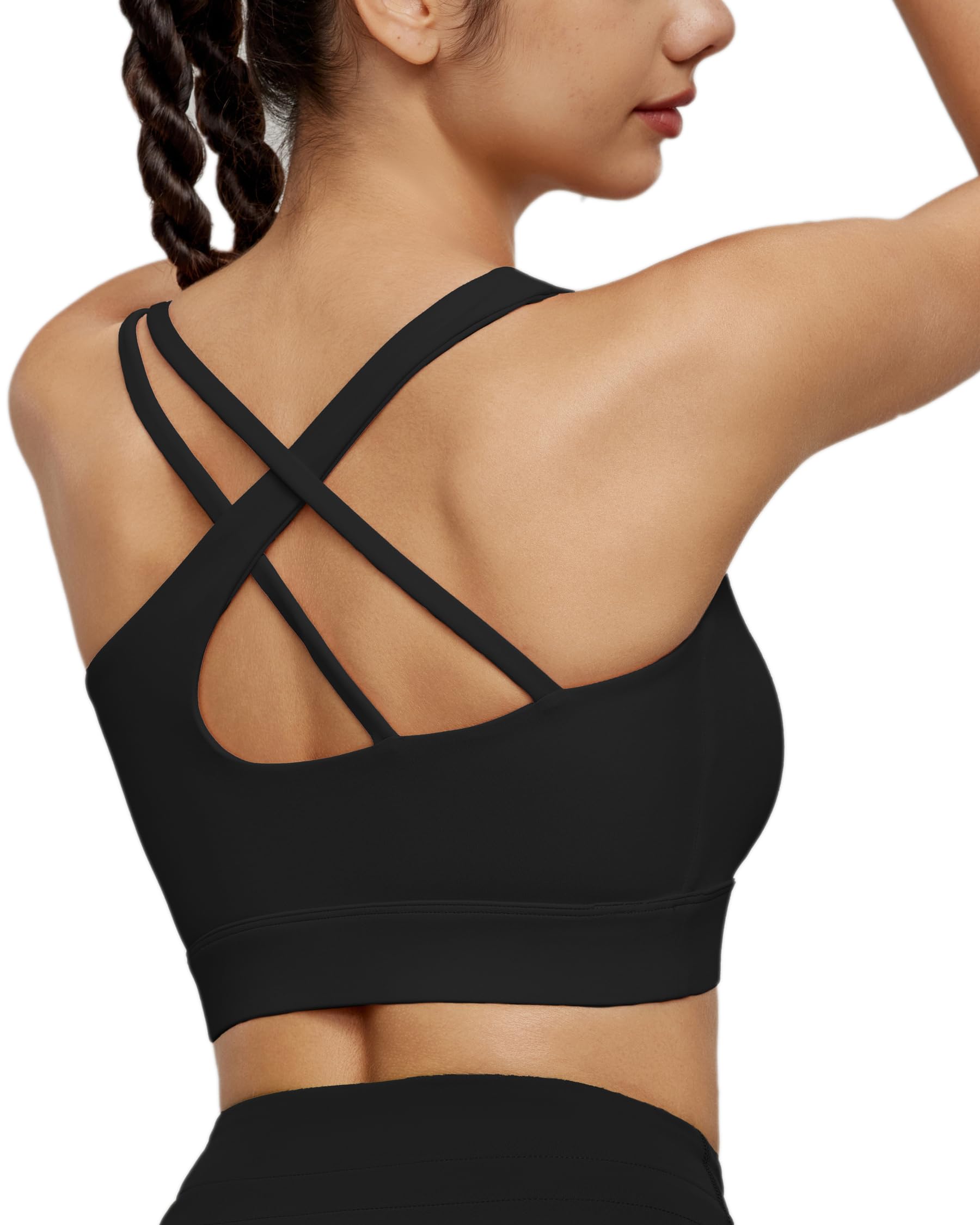 romansong Sujetadores deportivos de línea larga con tirantes para mujer, copa moldeada, para entrenamiento, para correr, de impacto medio