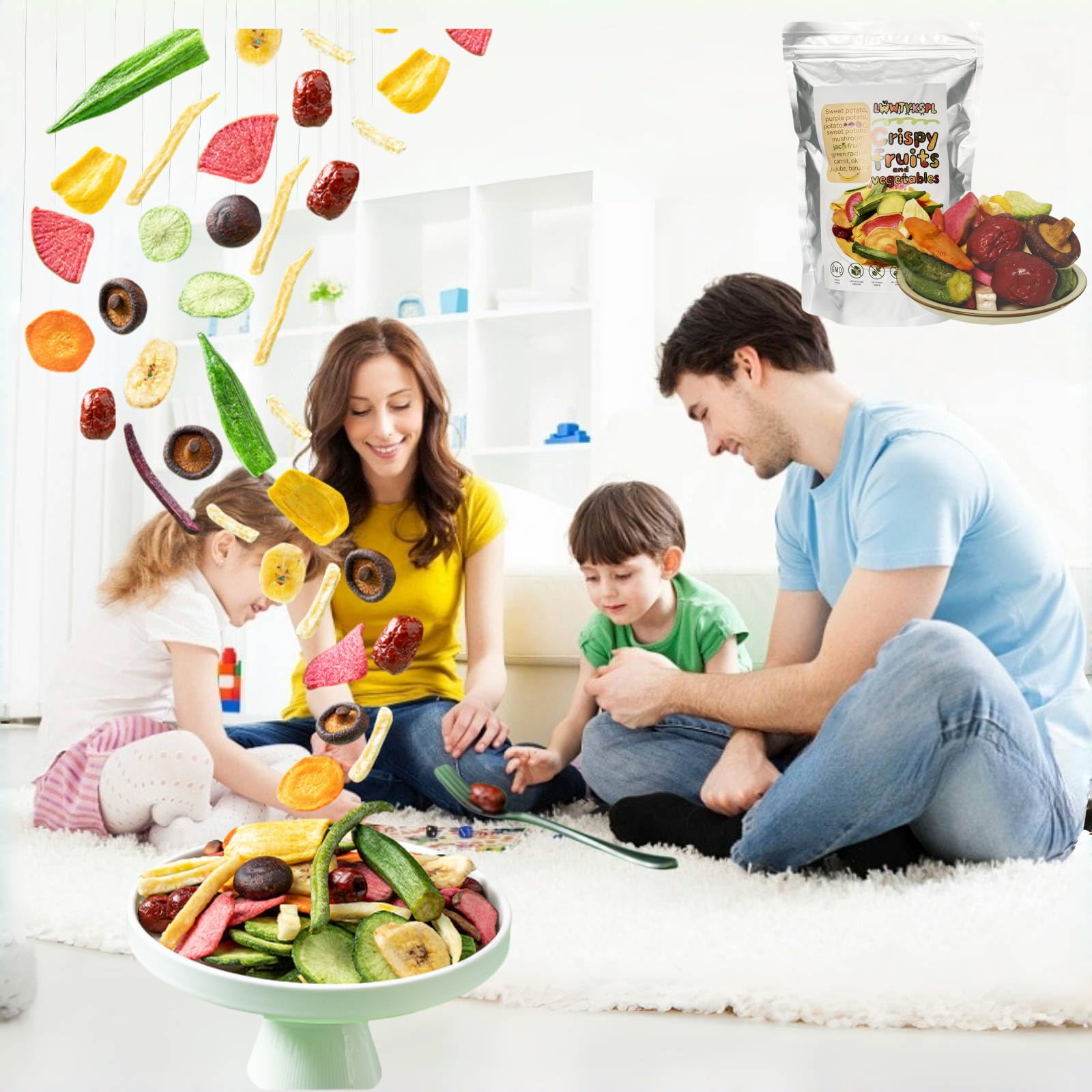 Freeze Dried Fruit and Vegetable Crisps | 250G 8.8 Oz Dried Vegetable Slices | Dried Fruit Slices| Fruit and Vegetable Crisps | 12 Different Fruit and Vegetable Crisps | Resealable Bag Premium Freeze-Dried Fruits