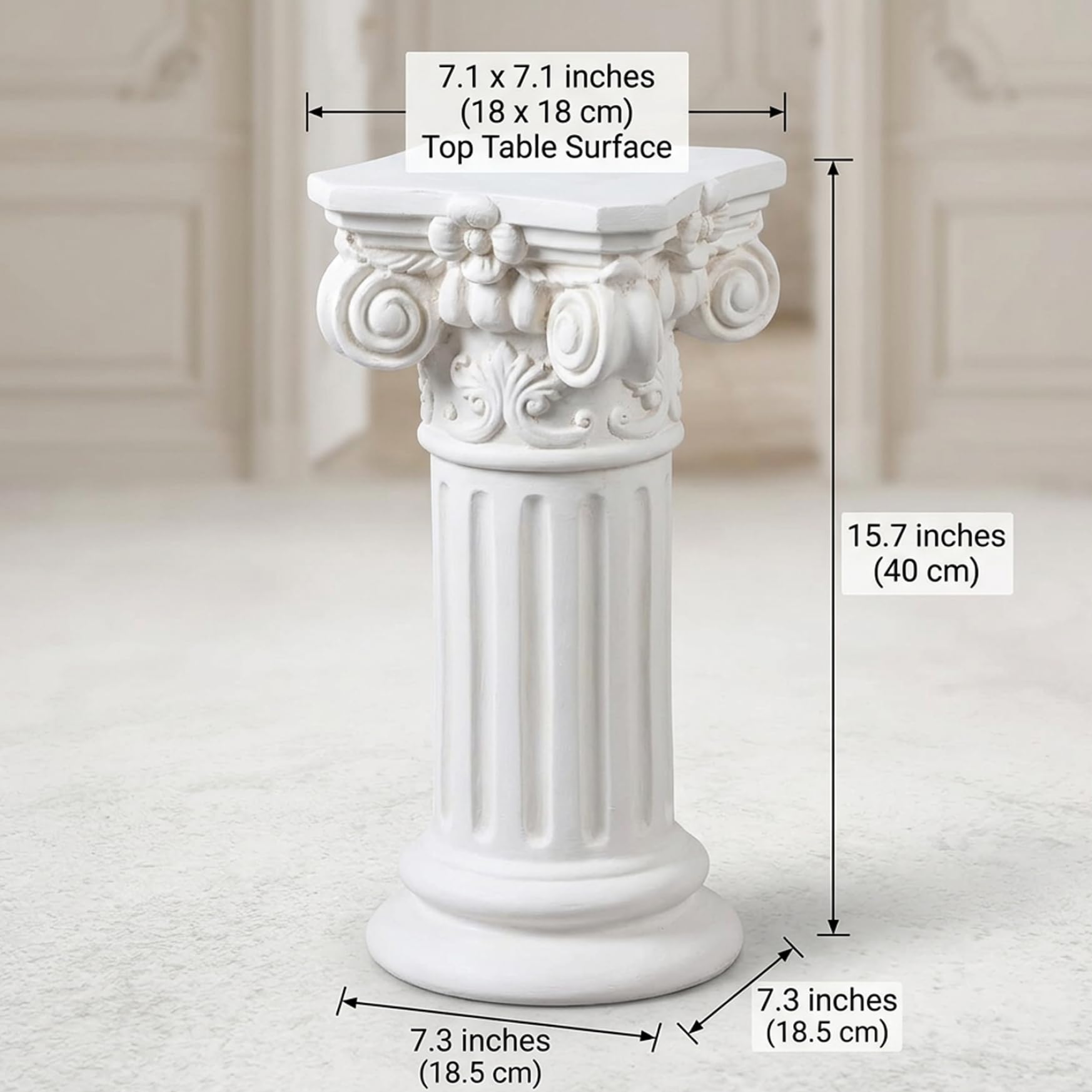 Pedestal de Columna Romana Elegante Base de Resina Blanca para estatuas de jardín y decoración del hogar Soporte para Escultura de 40 cm de Altura.