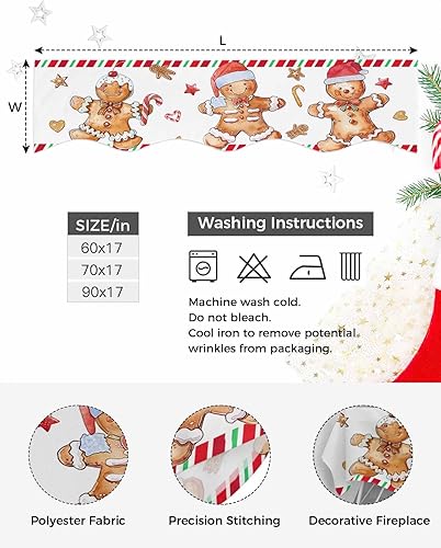 Miniatura 4 de Prime Leader Bufanda de mantel de 60 x 17 pulgadas, diseño navideño de hombre de jengibre, caramelo, Navidad, chimenea, cubierta de bufanda, estante