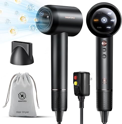 Secador de pelo, secador de pelo iónico negativo con motor de alta velocidad sin escobillas de 110000 rpm, secado rápido, pantalla LED, control