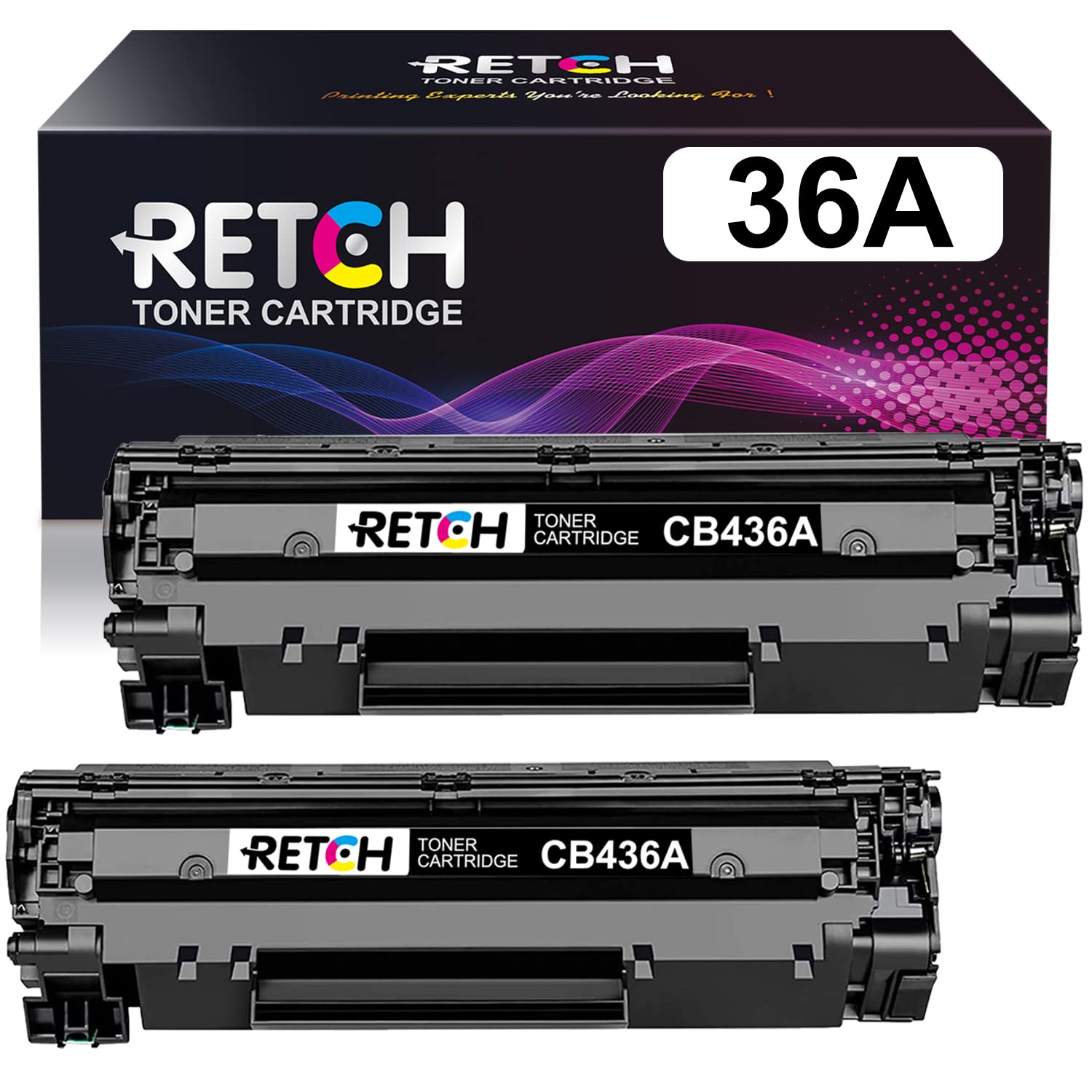 RETCH 436A 36 A Compatible Toner Cartridge 2 Black Replacement for HP 36A CB436A to use with M1522n M1523NF M1120 MFP P1505 P150n P1002 P1003 P1004 P1005 P1006 Printer ( 2 Pack )