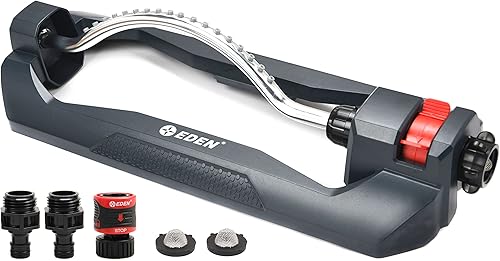 Eden 96214 Aspersor oscilante para césped y jardín con juego de iniciación de conexión rápida tubo de arco de metal