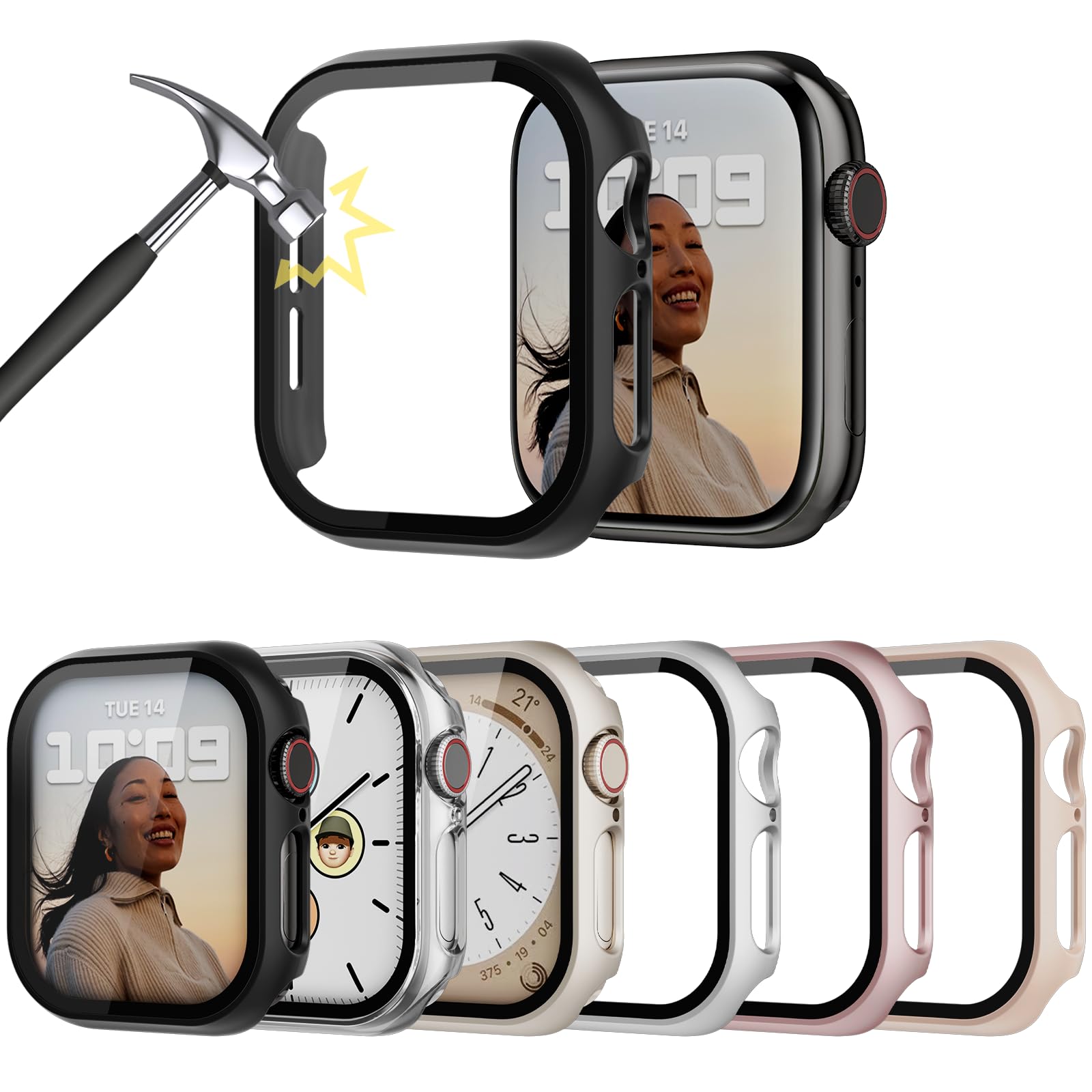 Lovmunia 6-Stück Gehäuse mit Displayschutzfolie Kompatibel mit Apple Watch Series 11/10 42mm, Rundum Hard PC Schutzhülle Eingebaut Kratzfest Gehärtetes Glas Schutzfolie für iWatch 10/11 42 mm