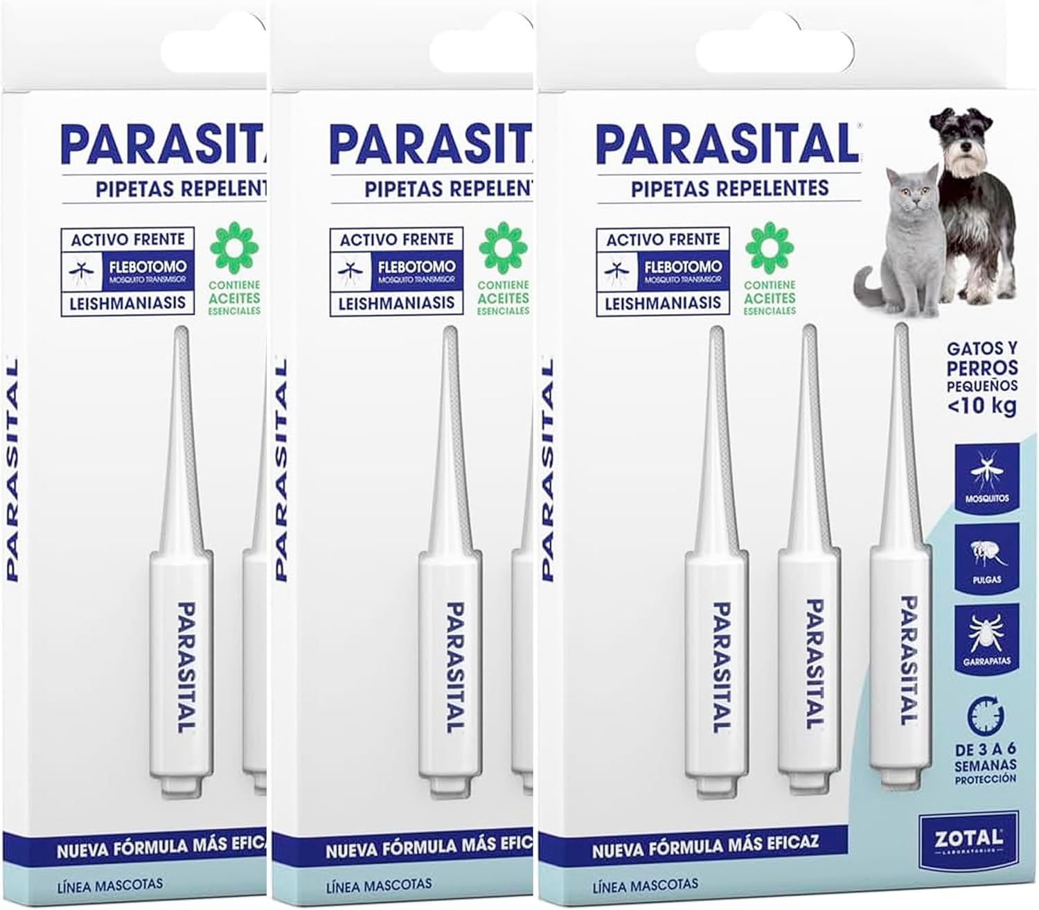 Zotal Petites pipettes ciens et chats jusqu'à 10 kg 3 pipettes anti parasites 100 % composants naturels spécial Leishmaniose puces et tiques, 1 mois de protection garanti.