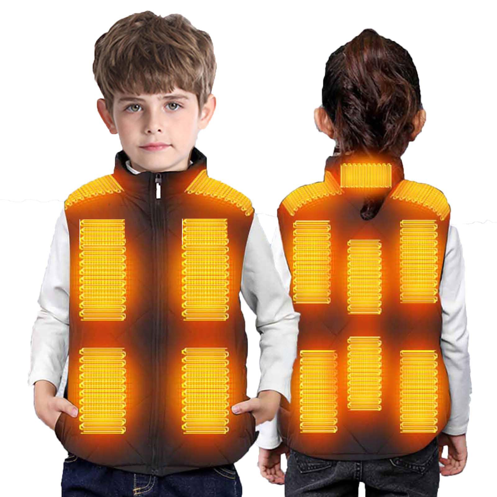 Beheizbare Weste für Kinder Beheizte Weste Kinder mit USB Heizweste Elektrische 13 Heizzonen Beheizte Jacke Herzdruck Winterweste Steppweste Wasserdicht Winddicht Wärmeweste Outdoorjacke für Wanderung