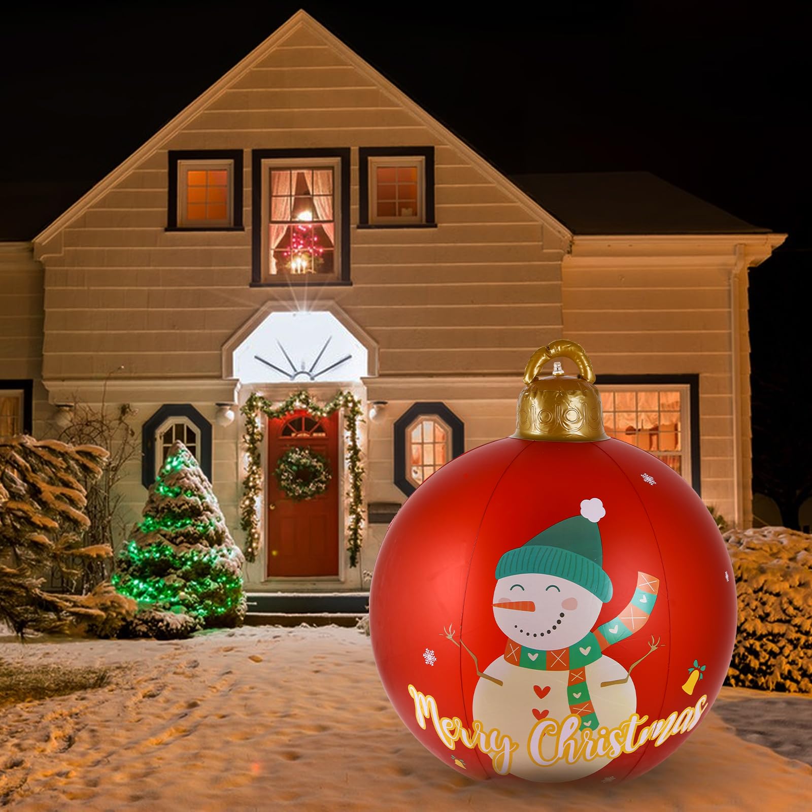 KAHEIGN 2 Pezzi Palline di Natale Gonfiabili Giganti, 60CM Rosso Verde Palle Decorativa Natalizio Gonfiabile in PVC per Natale Interno Esterno Casa Giardino Prato Cortile Portico Decorazione