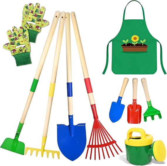 HILKKET Kit Complet de Jardinage 10 Pièces avec Manches en Bois