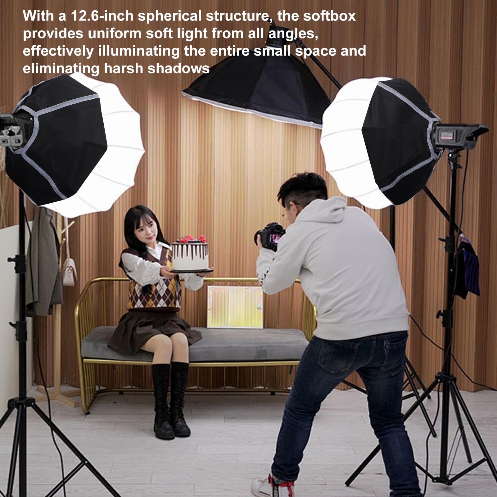 Goshyda Softbox z latarnią o Długości 12,6 Cala i Długości 32 Cm, Sferyczny, Składany Dyfuzor światła do Lamp z Mocowaniem Mini Bowens, Akcesoria do Oświetlenia Wideo YN150 YN150Ultra