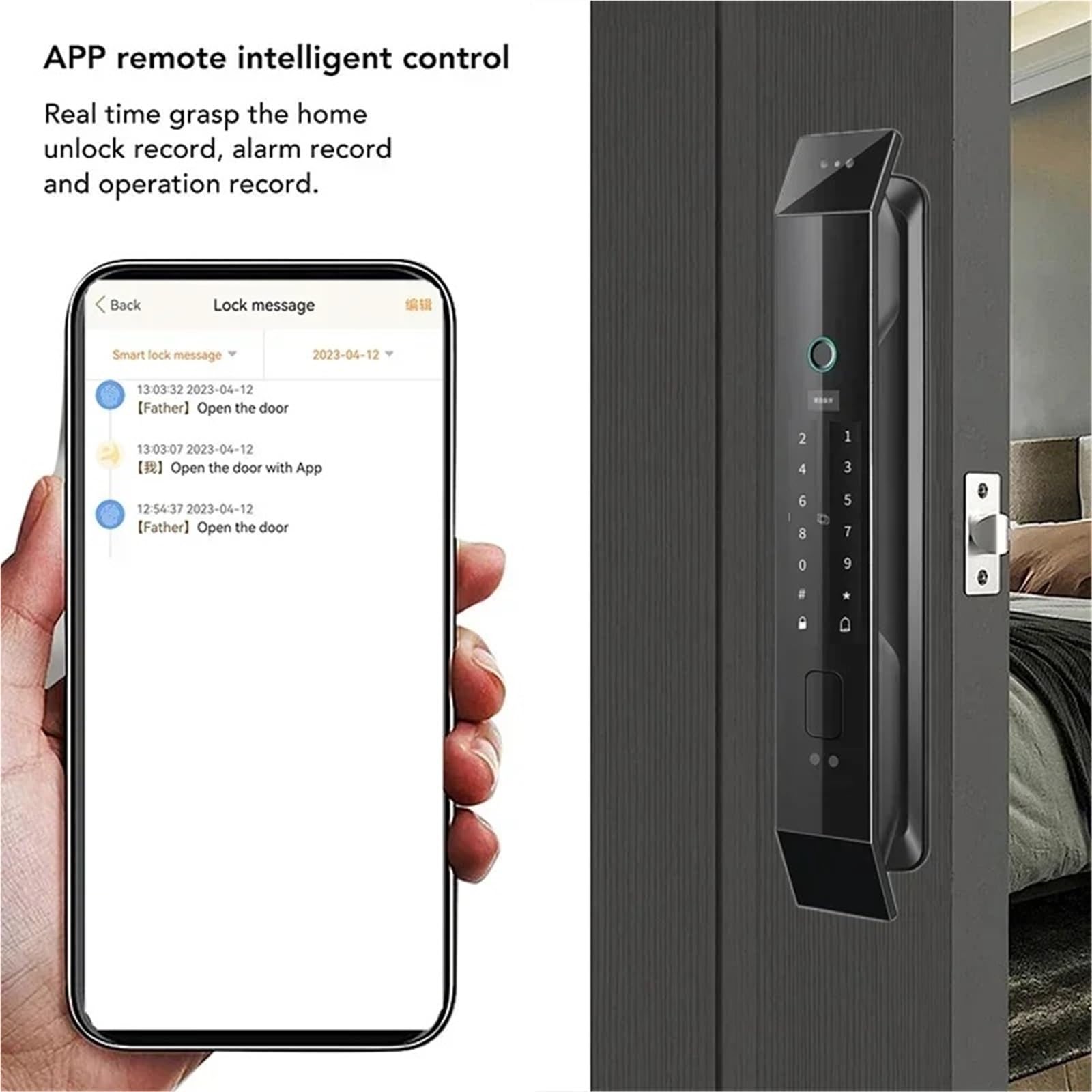 Serratura Smart, Smart Lock con riconoscimento facciale 3D Apertura porta senza contatto Smart Lock automatico con telecamera WiFi Videocitofono Controllo APP,per camere da letto, uffici e hotel(Only