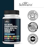 Vista 5 de BioSchwartz Aceite de semilla negra de musgo marino Ashwagandha Suplemento de jengibre con cúrcuma berberina HCI bardana vejiga resveratrol saúco
