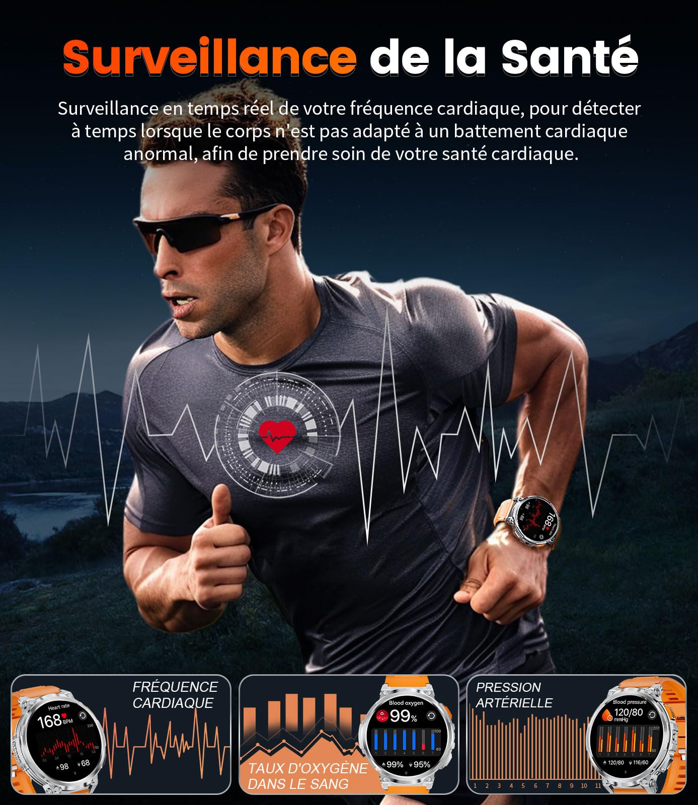 Montre Connectée Homme avec 1,85'' HD Grand Écran/LED Lampe/730mAh Batterie,Smartwatch avec 120+ Modes Sportifs,24/7 Moniteur de Fréquence Cardiaque et Sommeil,IP68 Étanche pour Android iOS,Argenté