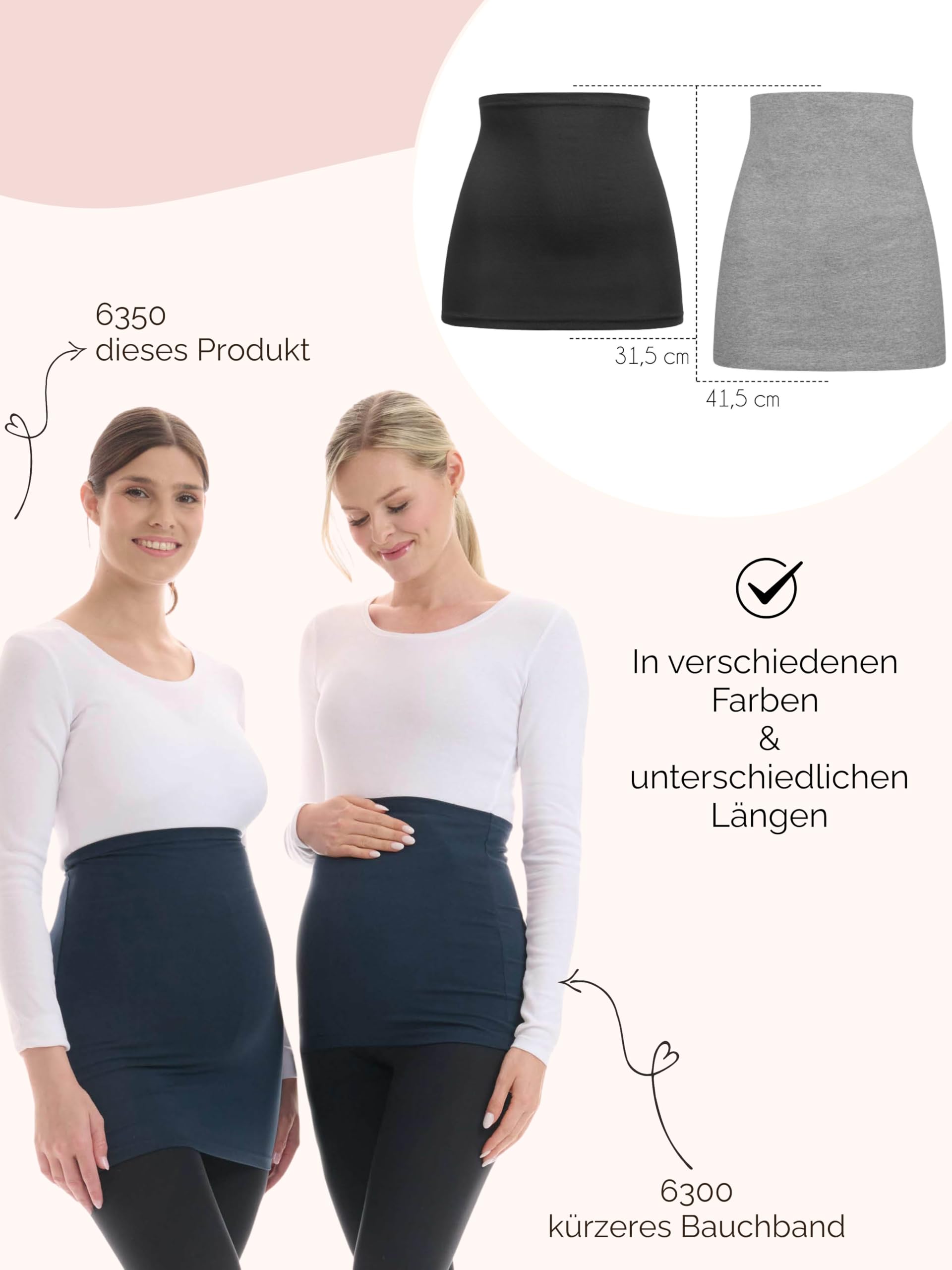 Herzmutter Bauchband-Tube Lang - 2er-Set - Baumwolle - Nierenwärmer-Rückenwärmer-Shirtverlängerung - Umstands-Bauchbänder - 6350