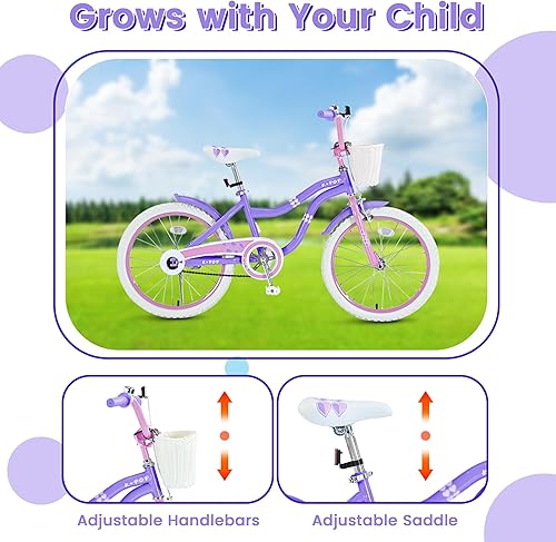 Miniatura 4 de Bicicleta para niñas con cesta para niños de 4 a 12 años, bicicleta para niños de 16 a 20 pulgadas, bicicletas para niñas de 16 pulgadas con ruedas