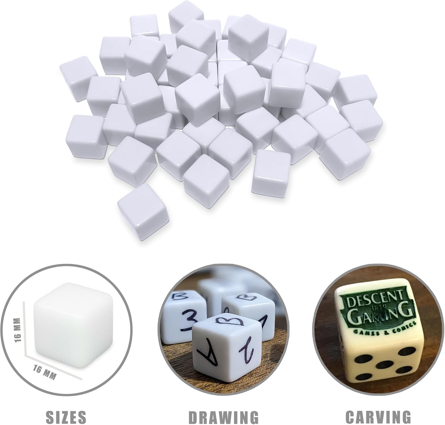 100 PCS Blank White Dice 16MM Acrylic Dice Blank White Cubes with Smoothed Surface Six Sided Dice for Board Games, DIY