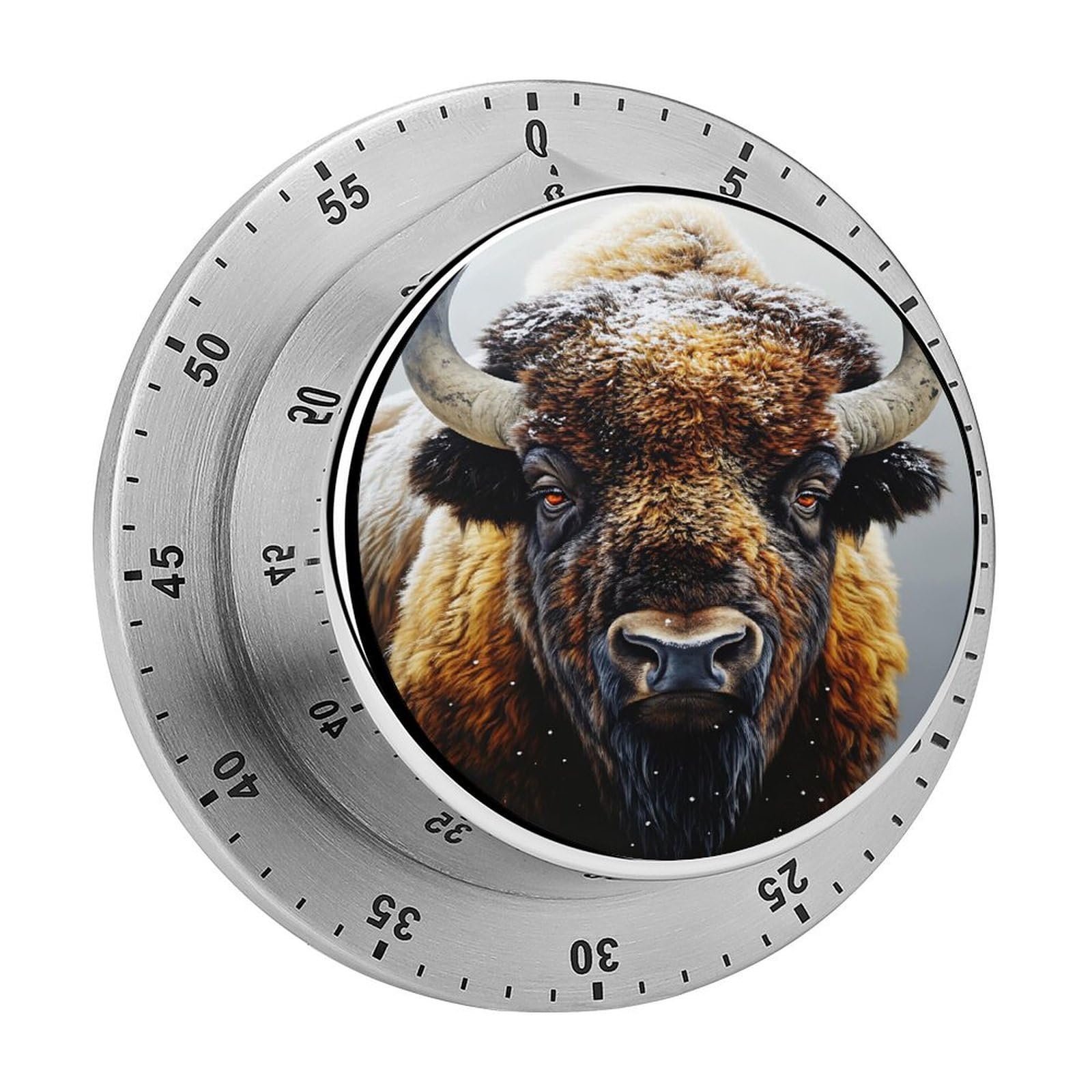 Snowy American Bison Wildlife 60 Minute Wind Up Timer,Visual Mechanical Magnetic Timer with Loud Alarm for Kitchen
