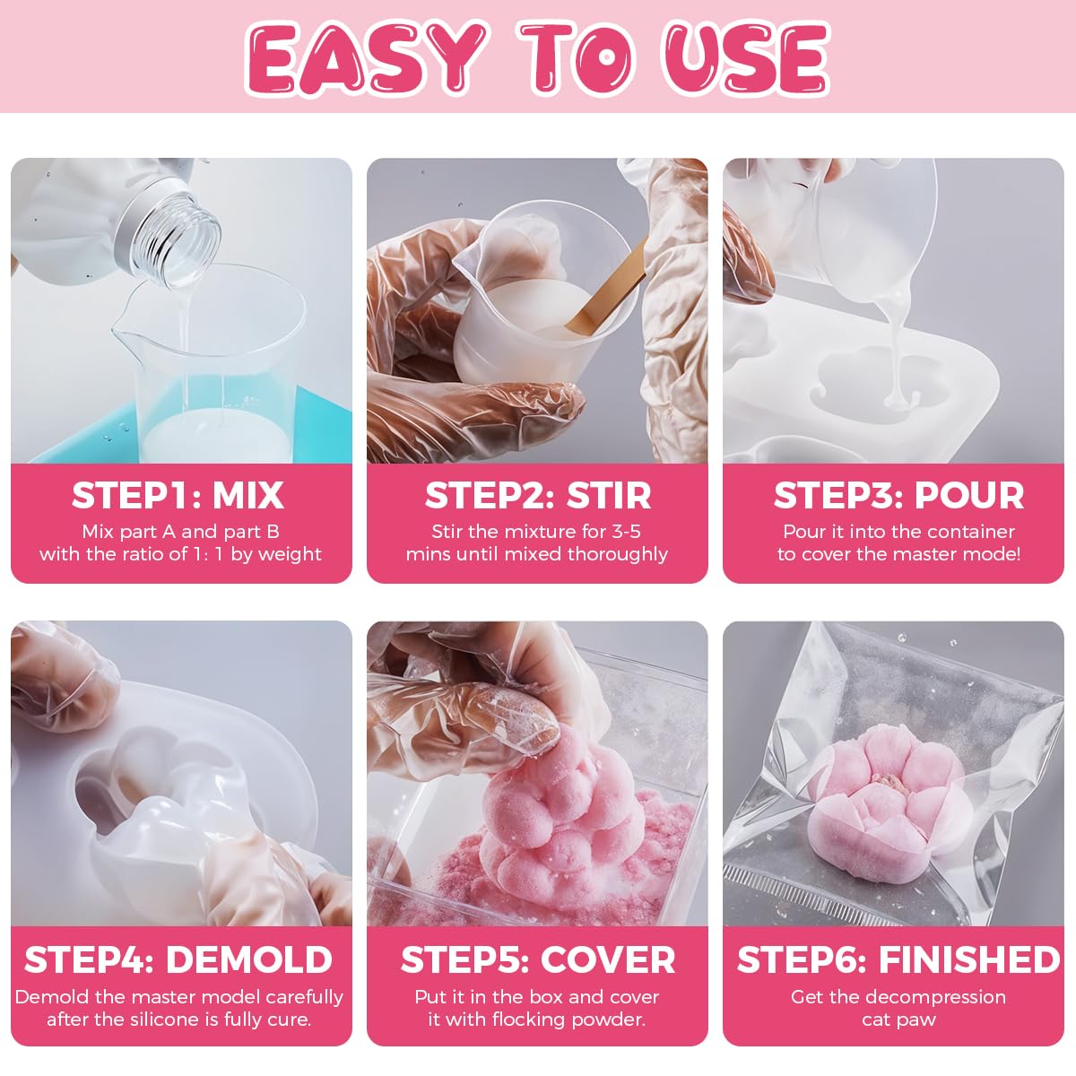 HASTHIP® DIY Squishy Making Kit,Kids 3D Silicone Mould Kit Cute Soft Silicone Jelly Toy for Kids Includes Tools & Accessories DIY Squishy Toy Supplies for & Adults Gift 2