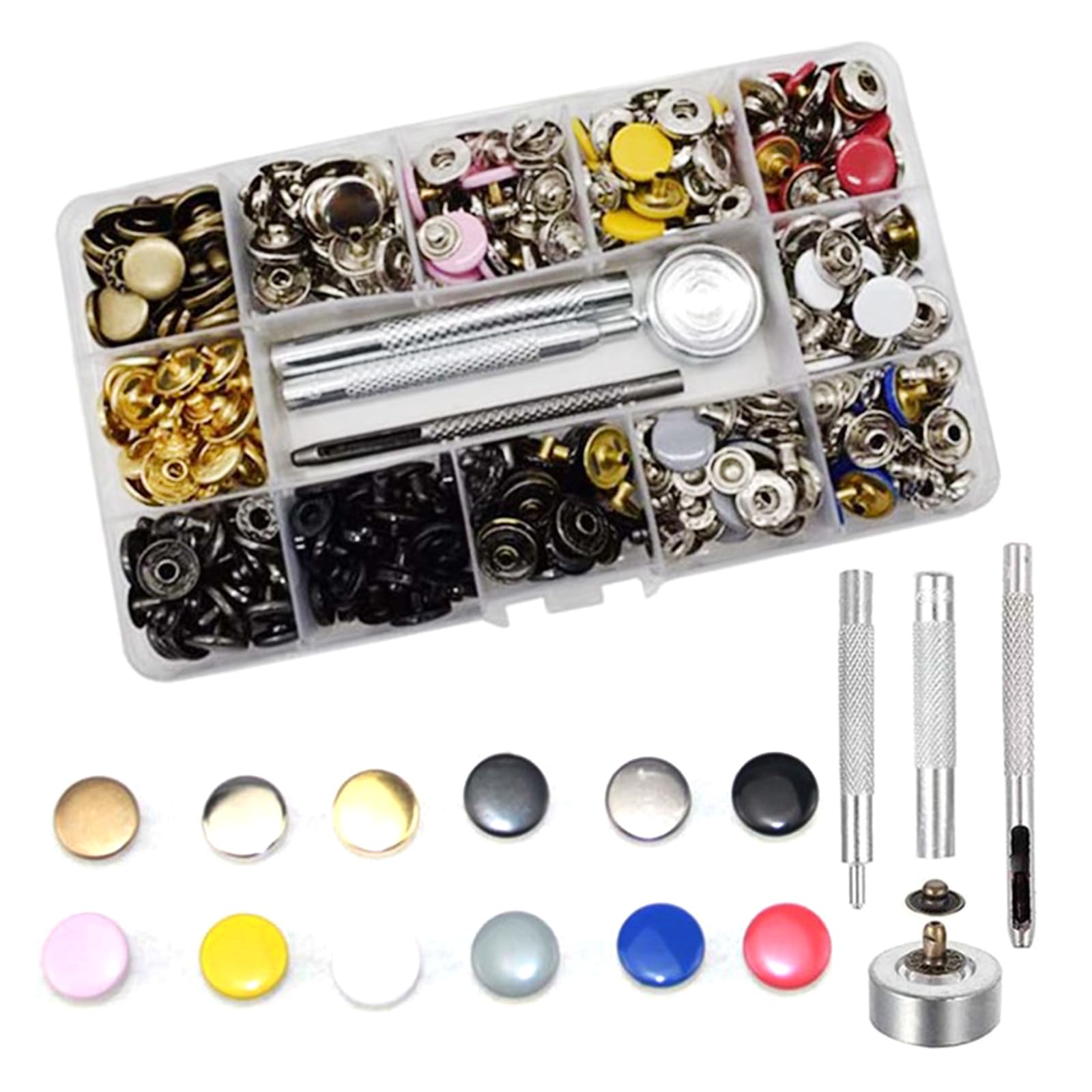 Kit di bottoni a pressione da 12,5 mm, senza bisogno di cucire, bottoni a pressione in metallo rimovibili, bottoni decorativi per vestiti in pelle da 12,5 mm, bottoni a pressione in metallo per