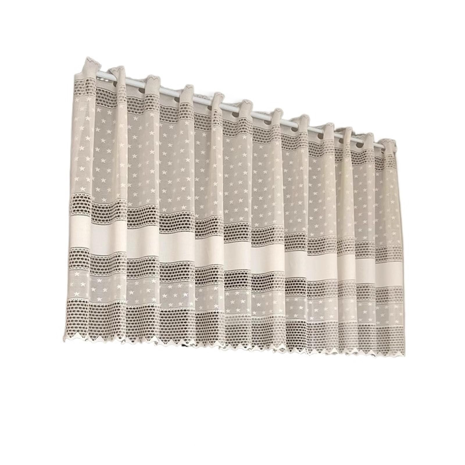 Tende Per Finestre Piccole Tenda da cucina corta beige in tulle for finestra, in pizzo traforato, mezza tenda caffè trasparente for copri-armadietto del soggiorno(W300cm x H60cm)