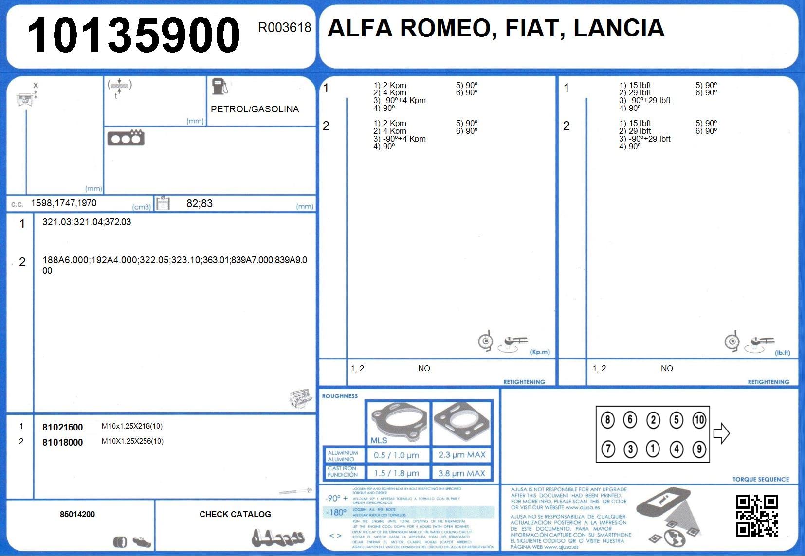 Ajusa 81021600 Kit Bulloni Testata