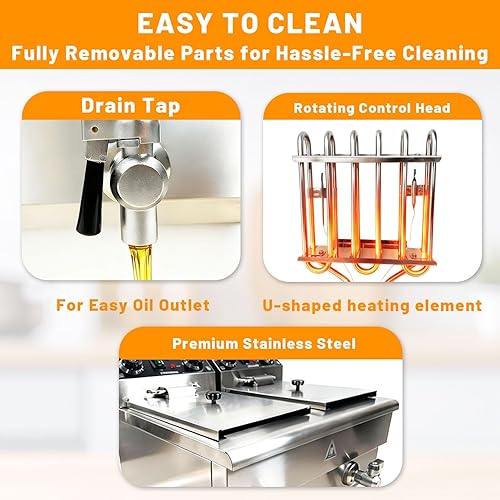 Miniatura 8 de Freidora comercial con canastas, 3000 W, 2 x 11.6 cuartos de galón11 L, desmontable de gran capacidad, de acero inoxidable, freidora de aceite