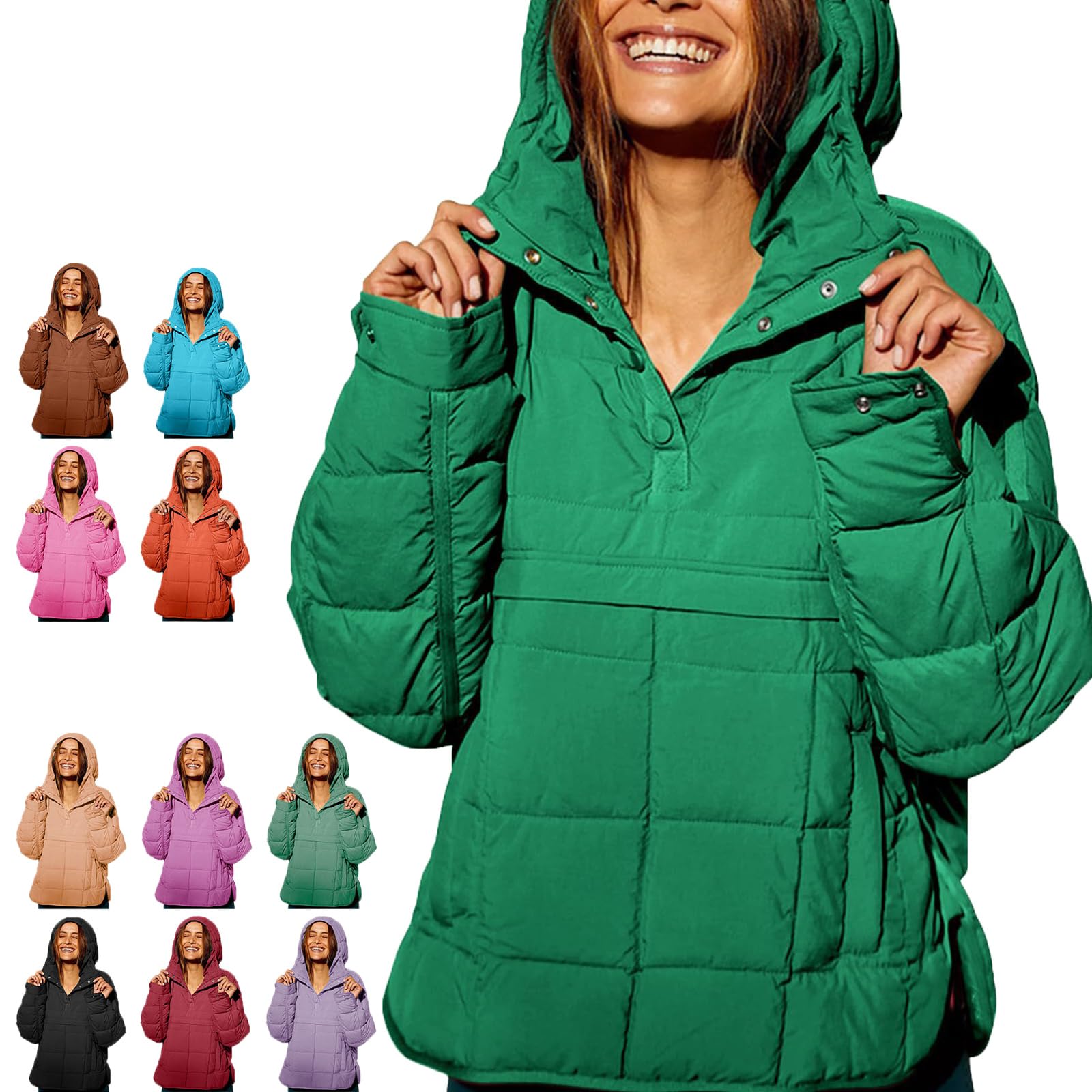 Generisch Damska kurtka oversize, pikowana, z kieszeniami, lekka, zielony, M