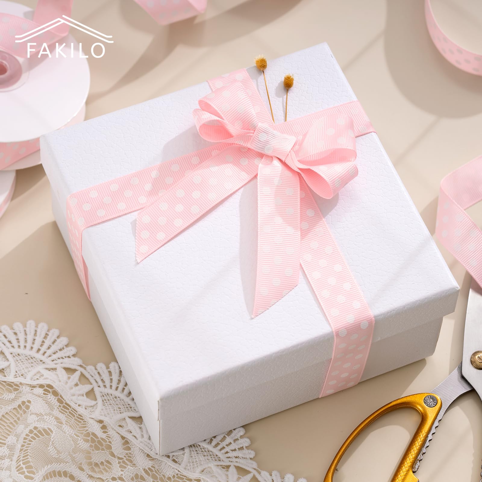 FAKILO Polka Dot Grosgrain Ribbon 20mm X 22m Pink and White Dot Craft Ribbon for Gift Wrapping Christmas DIY Crafts Hair Bows Wedding Party Decor Sewing and Home Decoration - Image 3