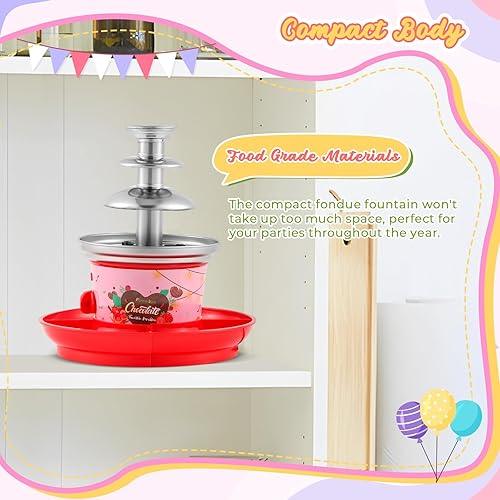 Miniatura 4 de Flyseago Mini máquina de fuente de chocolate de 3 niveles, fuente de fondue de 16 onzas con bandeja extraíble para servir y brochetas desechables,