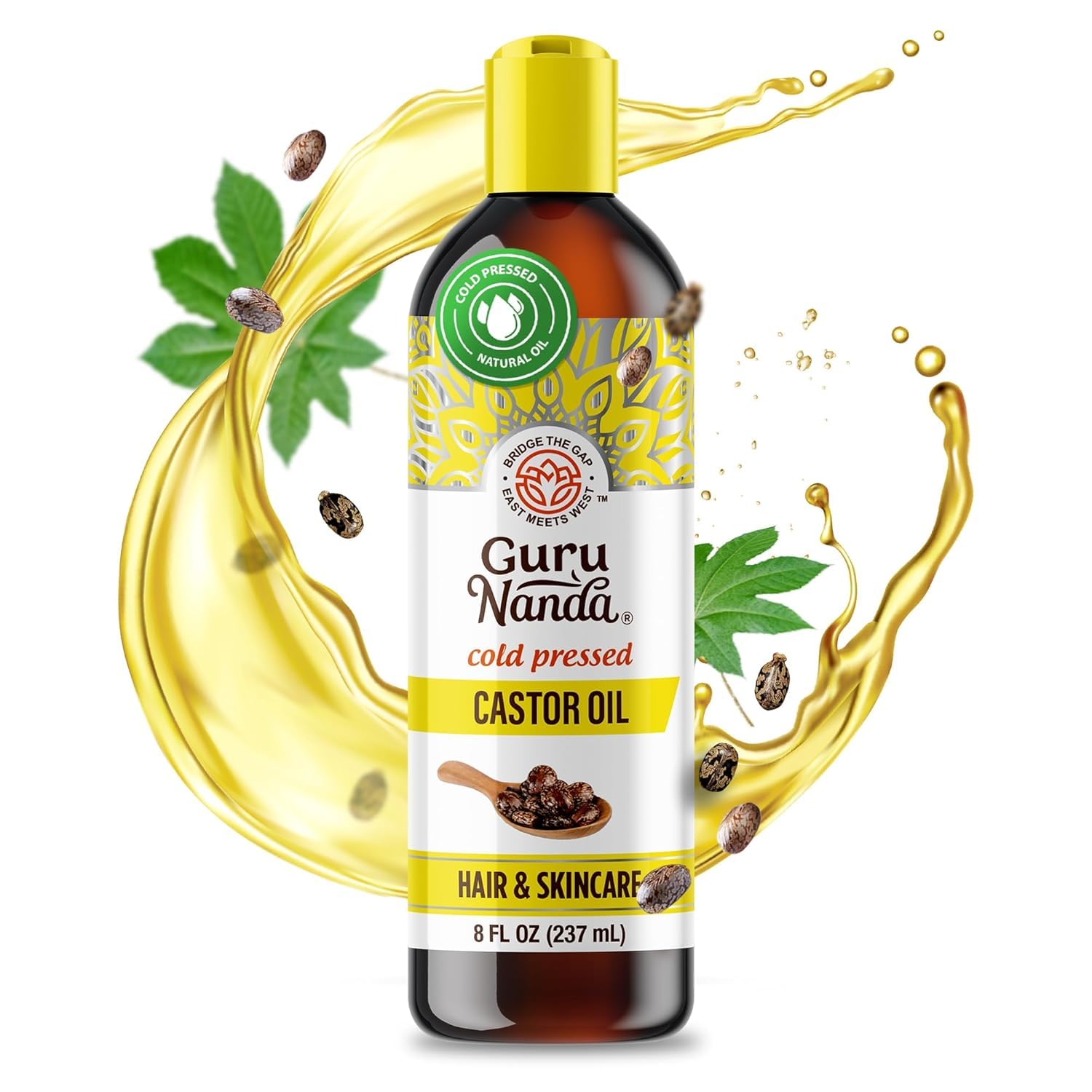 GuruNanda Hair Care Duo: 100% Pure Cold-Pressed Castor Oil (8 Fl oz) & Rosemary Mint Hair Growth Serum with Keratin & Vitamin E (2 oz) – Nourish, Strengthen & Enhance Shine Naturally
