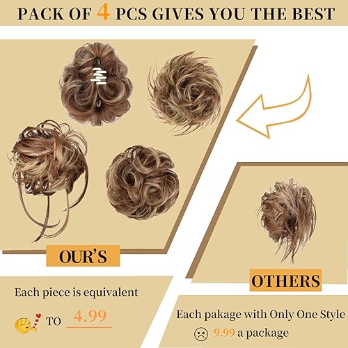 Miniatura 5 de 4 piezas de moño de pelo desordenado, moño desordenado, moño desordenado, piezas de cabello para recoger, peluca, extensiones de cabello para mujeres
