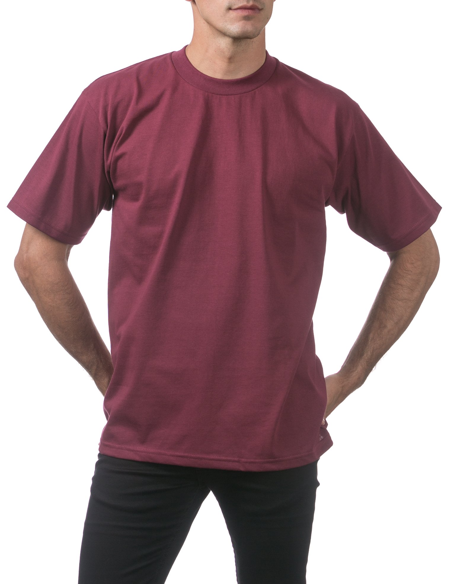 Pro Club Męski ciężki bawełniany t-shirt z krótkim rękawem i okrągłym dekoltem, Kasztanowy, L/wyoski