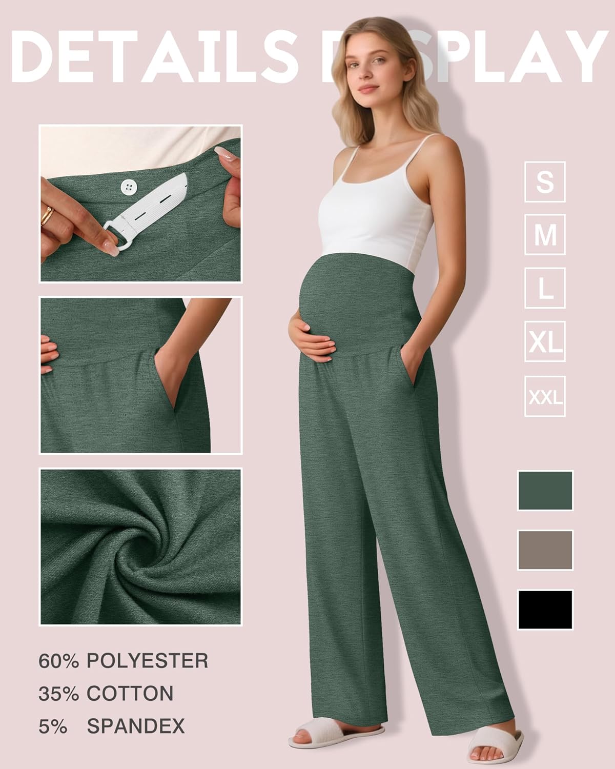 3 Pack Women's Maternity Pants Loose Wide Leg Pregnancy Sweatpants Over The Belly Lounge Pants Pajama with Pockets - Image 2
