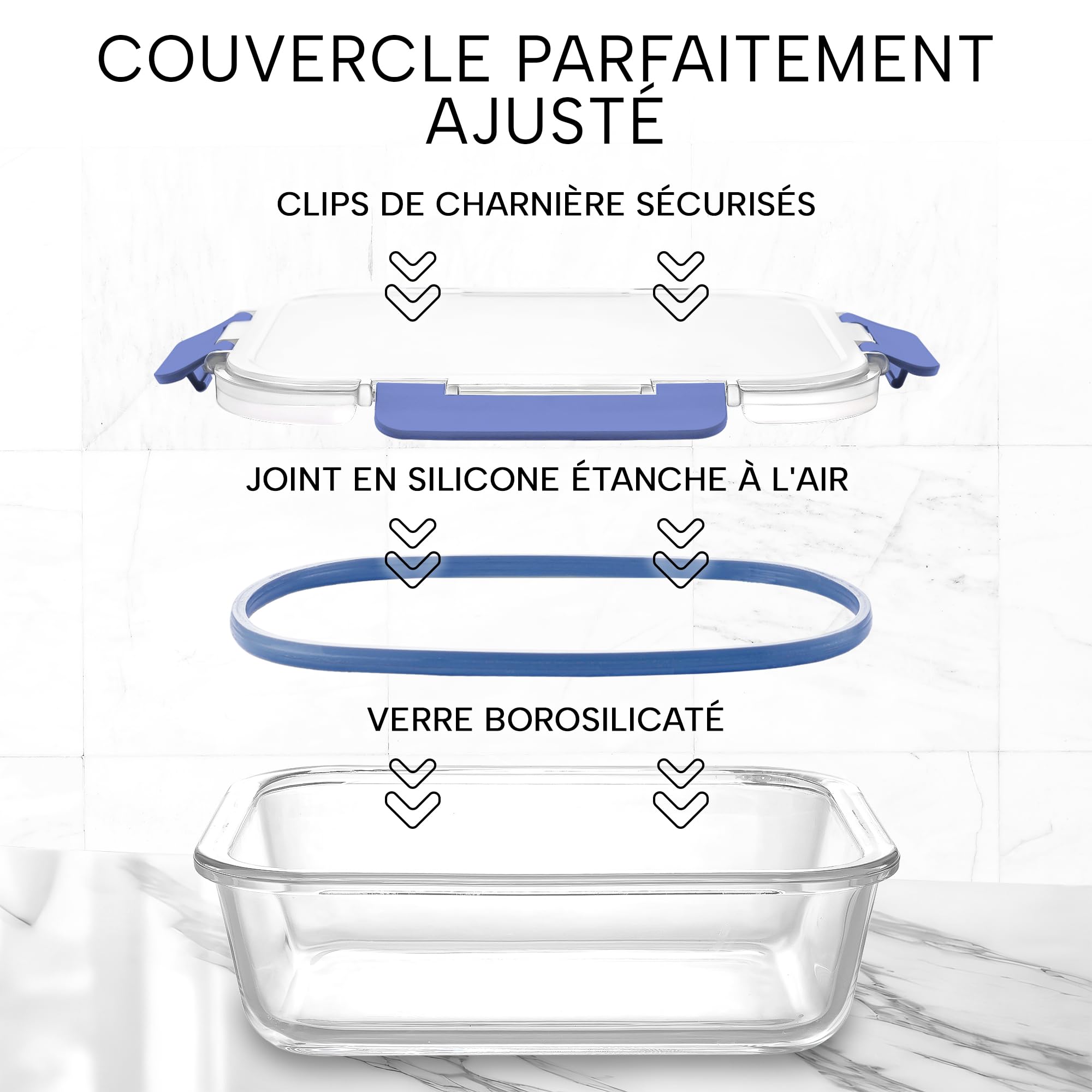 Zulay Lot de 12 boîtes de conservation alimentaire en verre avec couvercles – Verre borosilicate durable, hermétique, sans BPA, empilables, passent au micro-ondes, pervenche