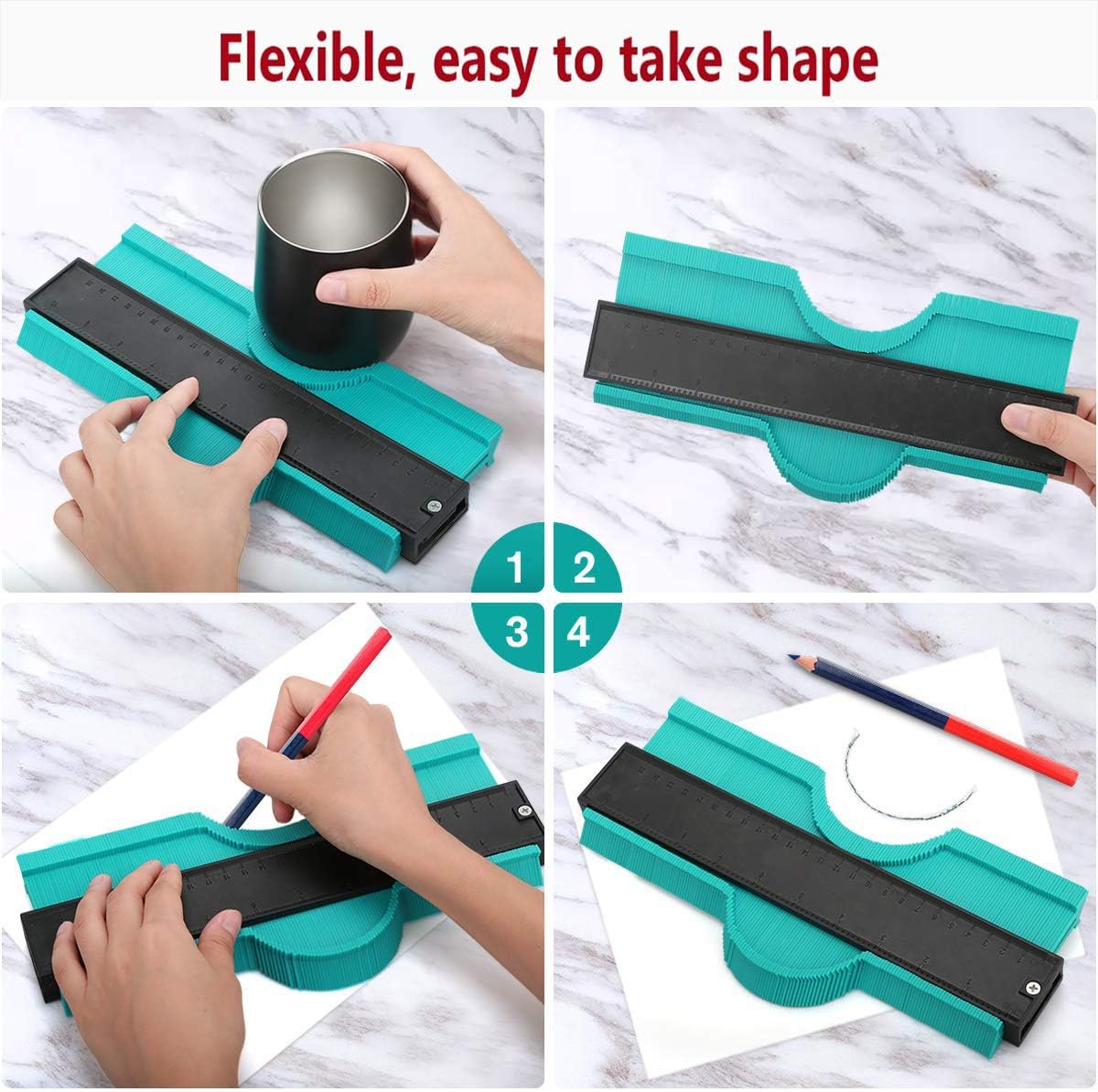 6Pack Wider Contour Gauge Shape Duplicator with Lock, Profile Gauges Plastic Contour Duplications Gauge Copy Irregular Shapes Measuring for Corners and Contoured, Woodworking Templates, DIY Handyman