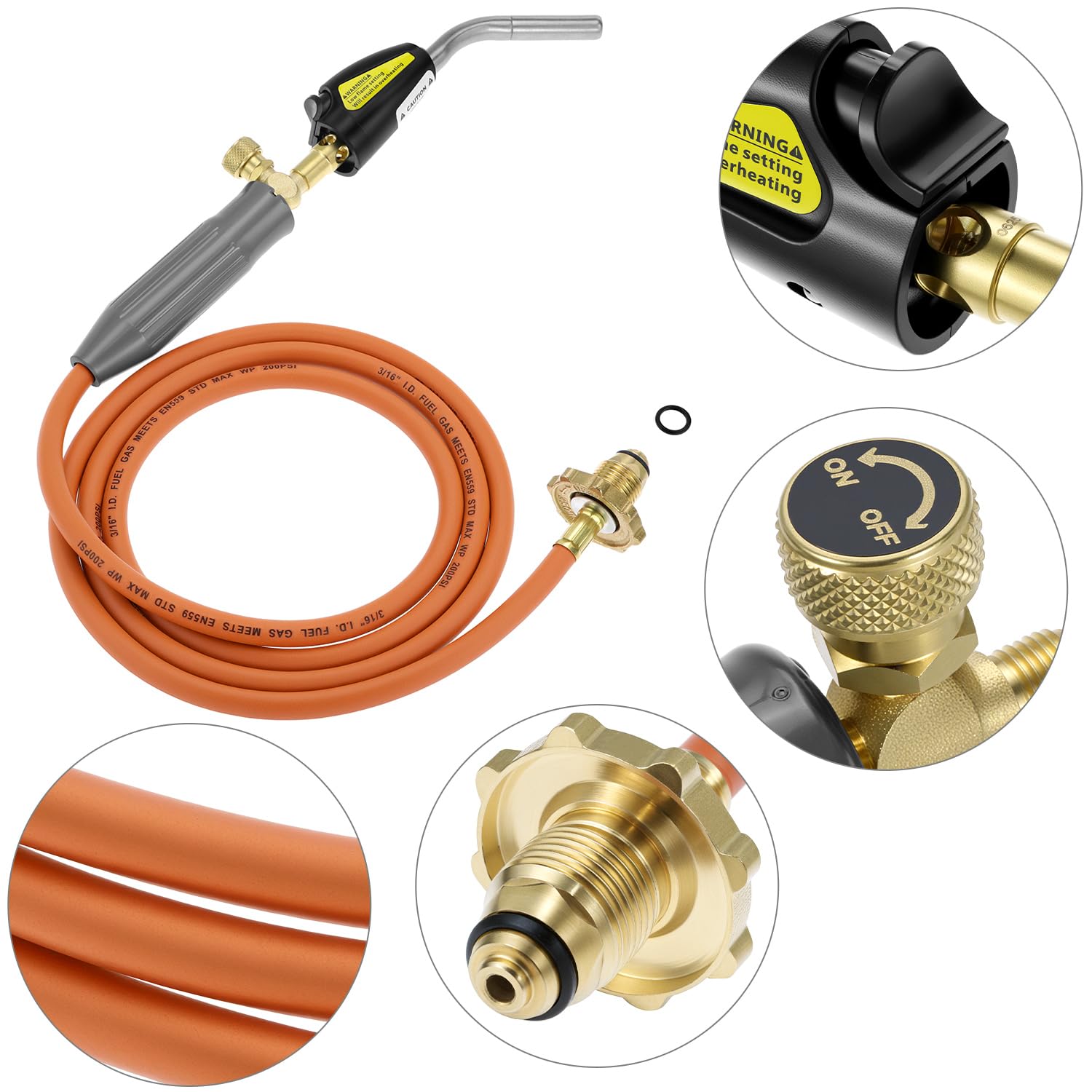 QWORK Torcia di saldatura, arancione, rame, tubo da 200 cm, accensione elettrica, compatibile con valvole di tipo 1 e OPD, multifunzione per saldatura, saldatura e progetti fai da te