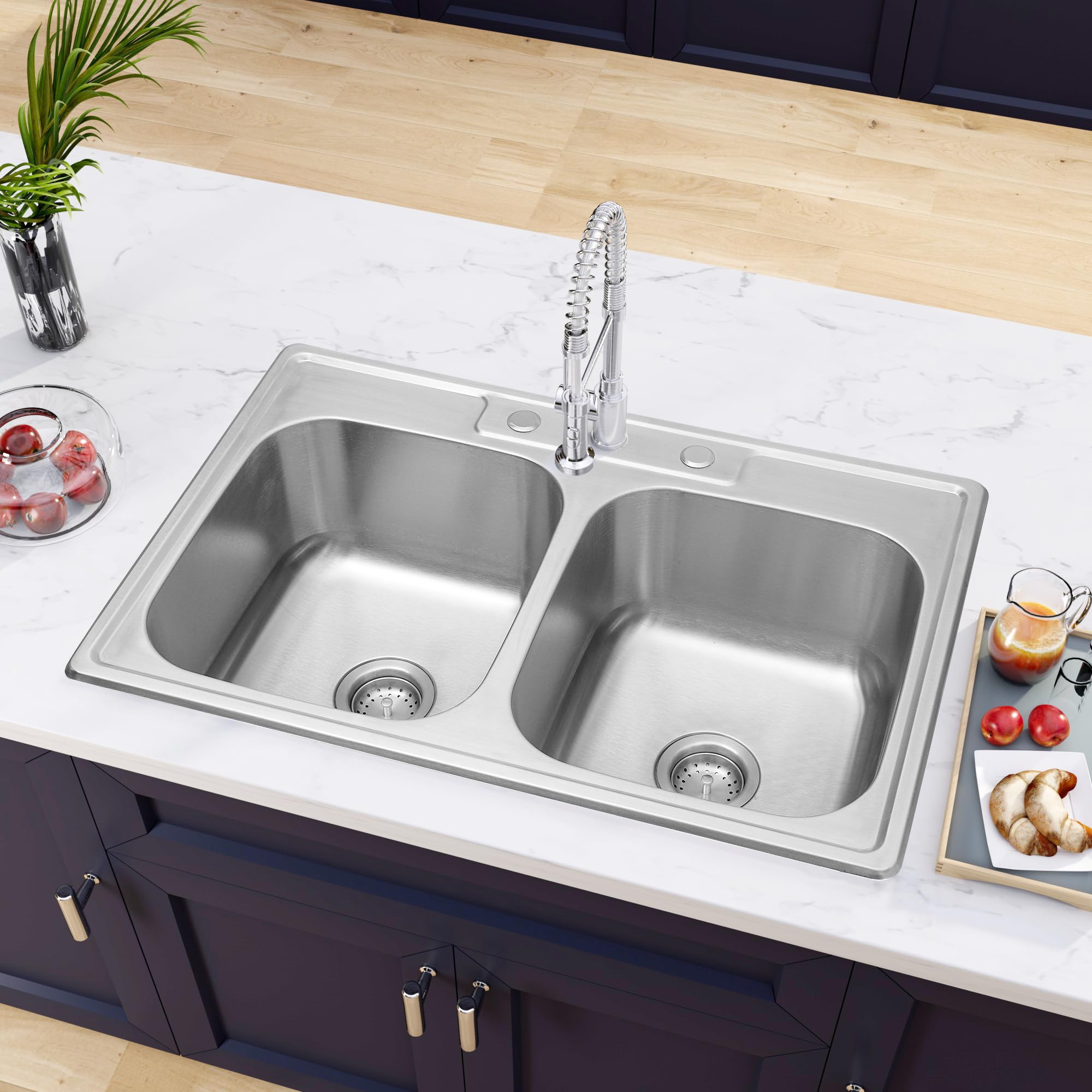 MILOSEN Edelstahl-Spüle Für Kleine Küchen Oder Bars – Topmount, 38,1x43,2 Cm, Inklusive Sieb & Gitter