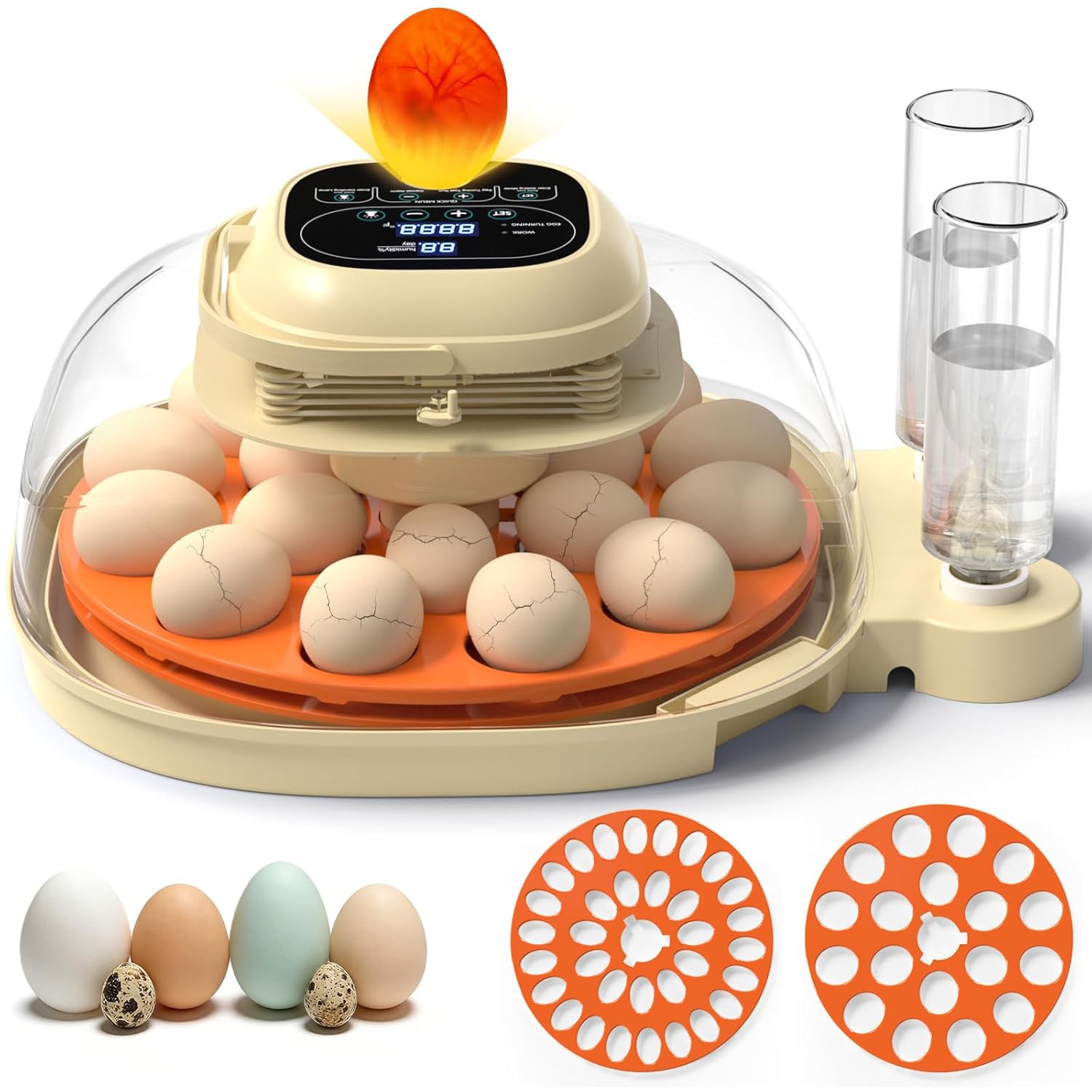 18-33 Egg Incubator for Hatching Eggs, Automatic Egg Turning, Egg Candler, Temperature/Humidity Control, Incubator for Hatching Chicken, Quail, Duck Eggs, 360° Clear View for Home, Classroom, Farm